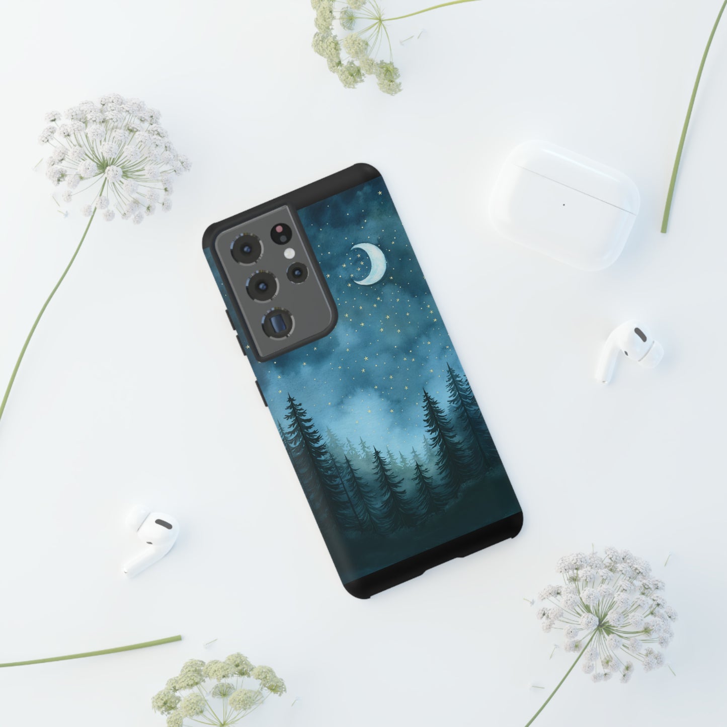 Forest Night Watercolor Tough Phone Case, Outdoors Smartphone Cover