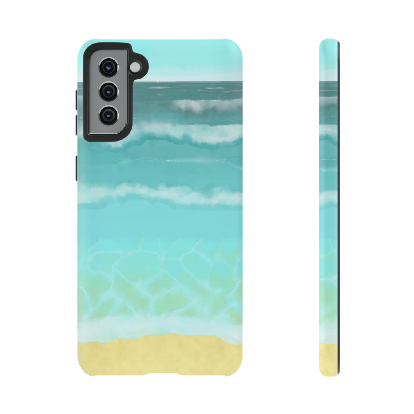 Shoreline Watercolor Ocean Beach Tough Phone Case, Summer Smartphone Cover