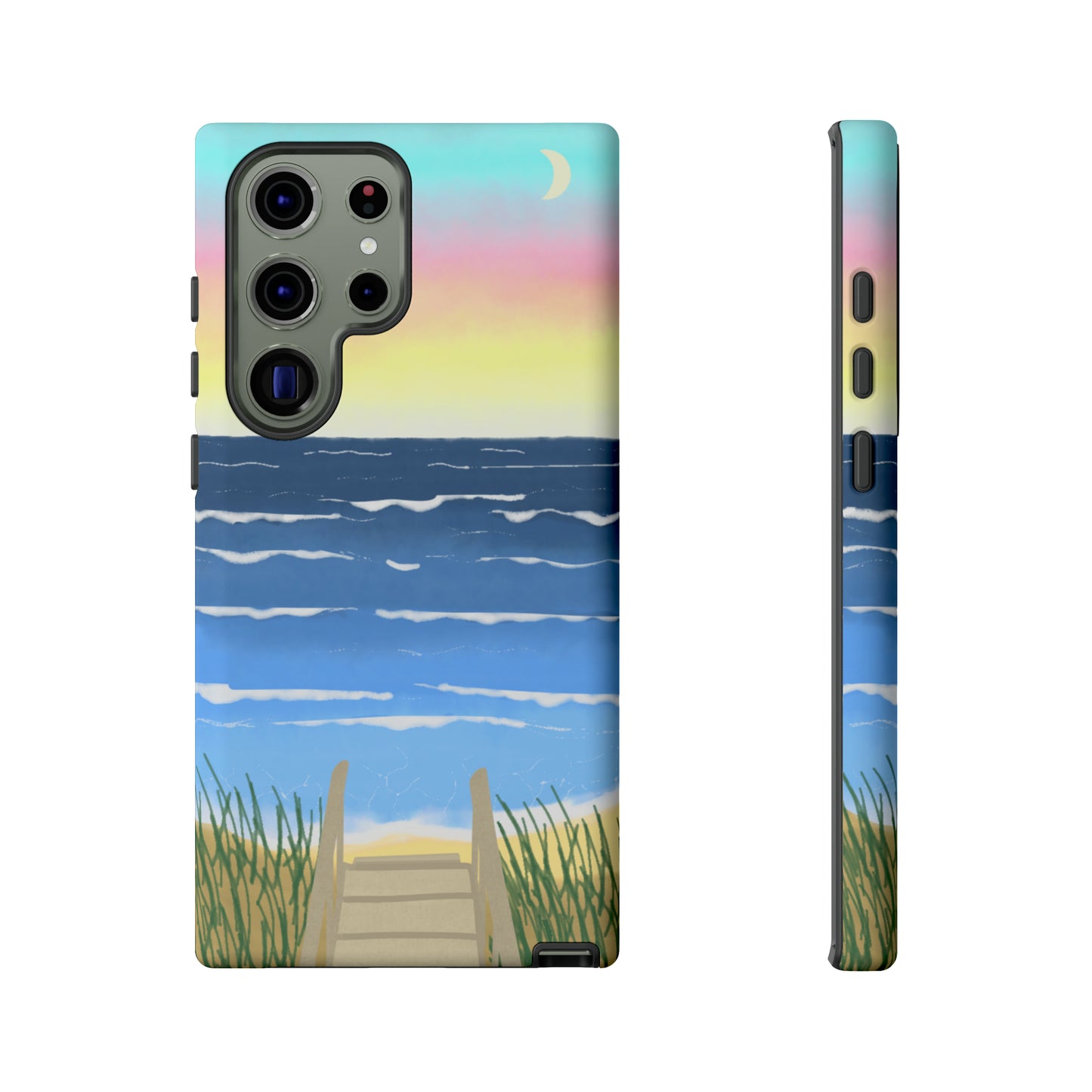 Sunset Beach Boardwalk Watercolor Tough Phone Case, Beachy Smartphone Cover