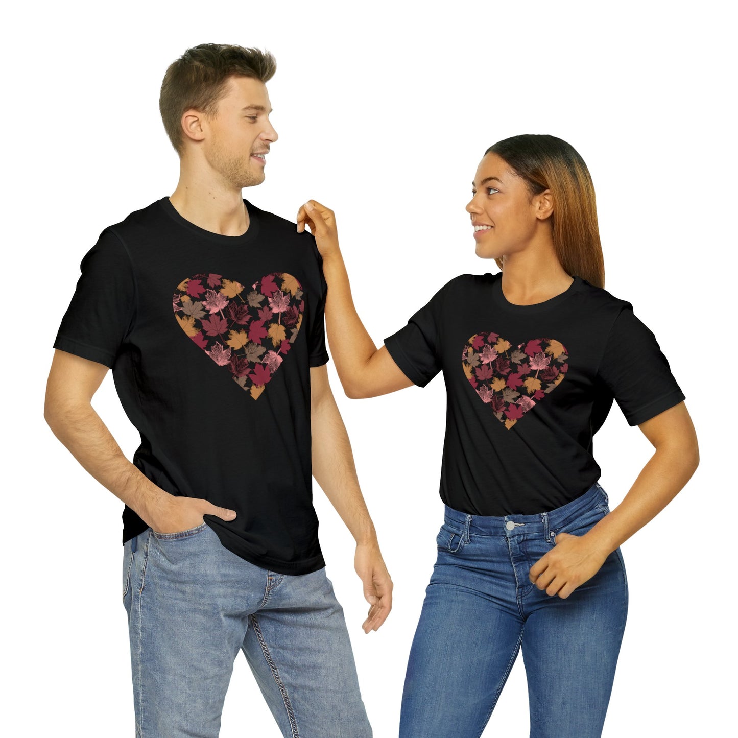 Fall Leaves Filled Heart Unisex Cotton Tee