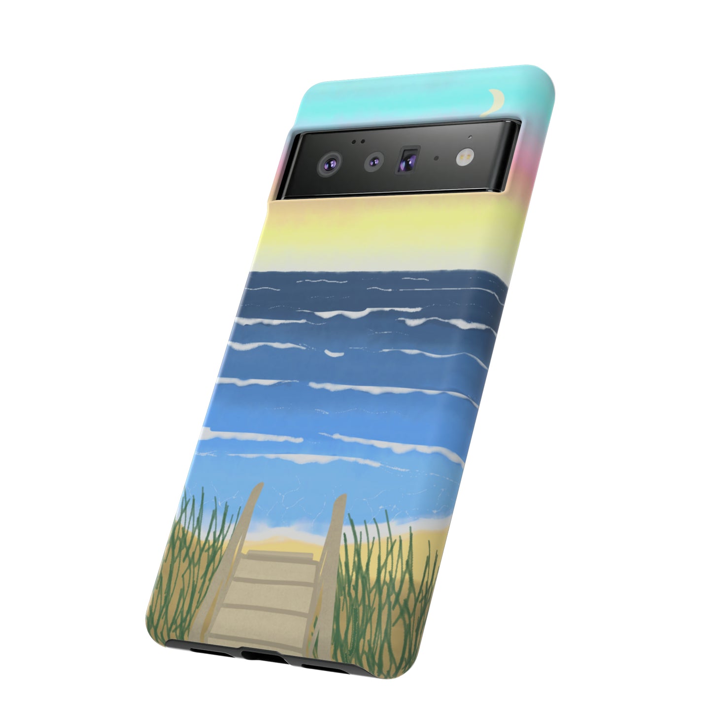 Sunset Beach Boardwalk Watercolor Tough Phone Case, Beachy Smartphone Cover