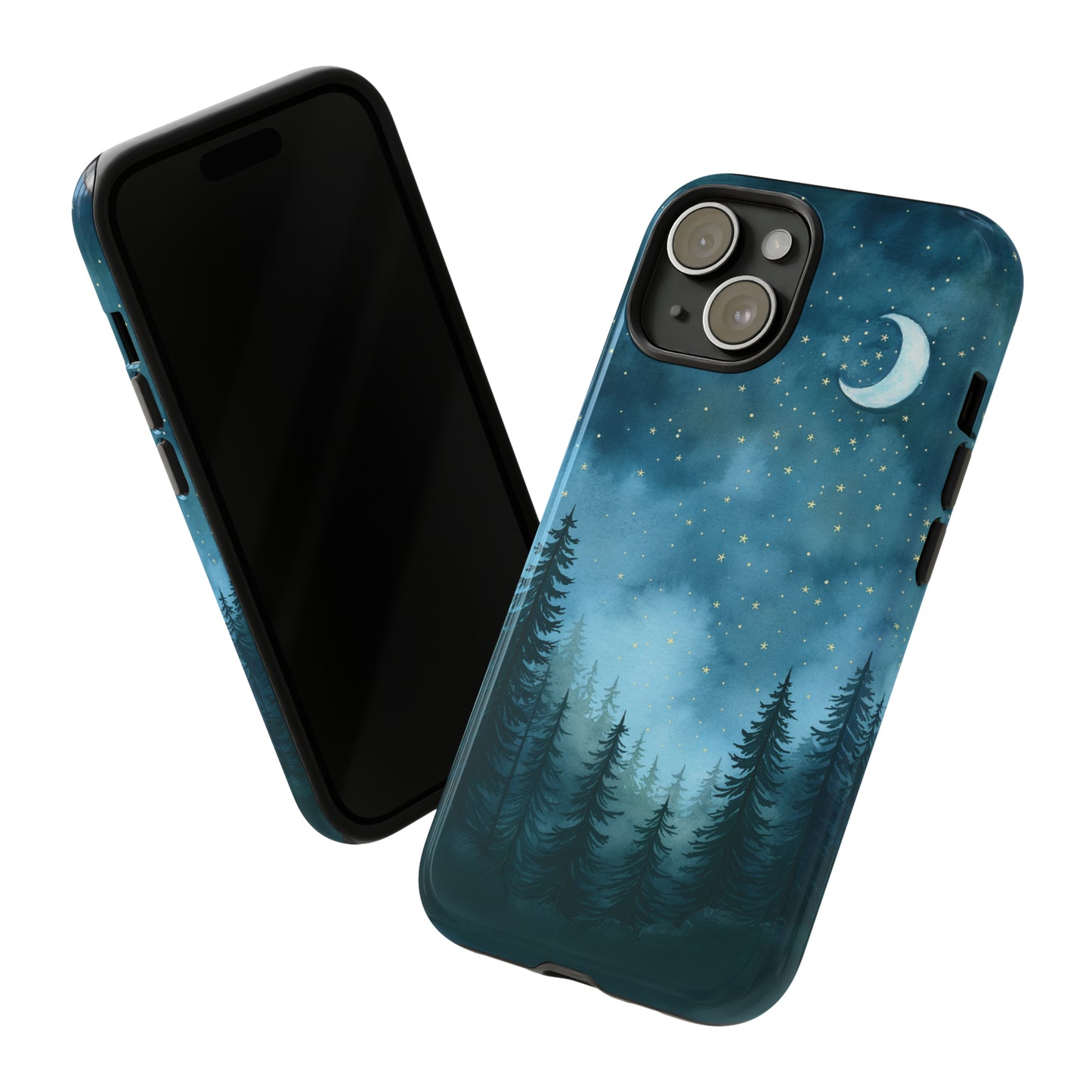 Forest Night Watercolor Tough Phone Case, Outdoors Smartphone Cover