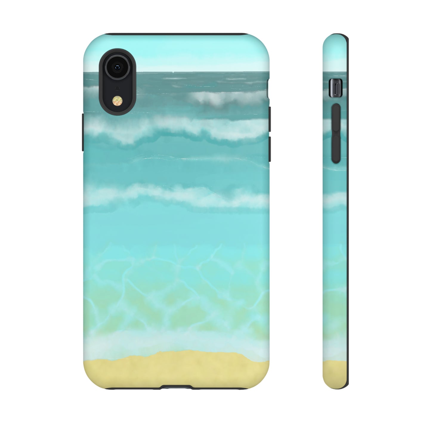 Shoreline Watercolor Ocean Beach Tough Phone Case, Summer Smartphone Cover