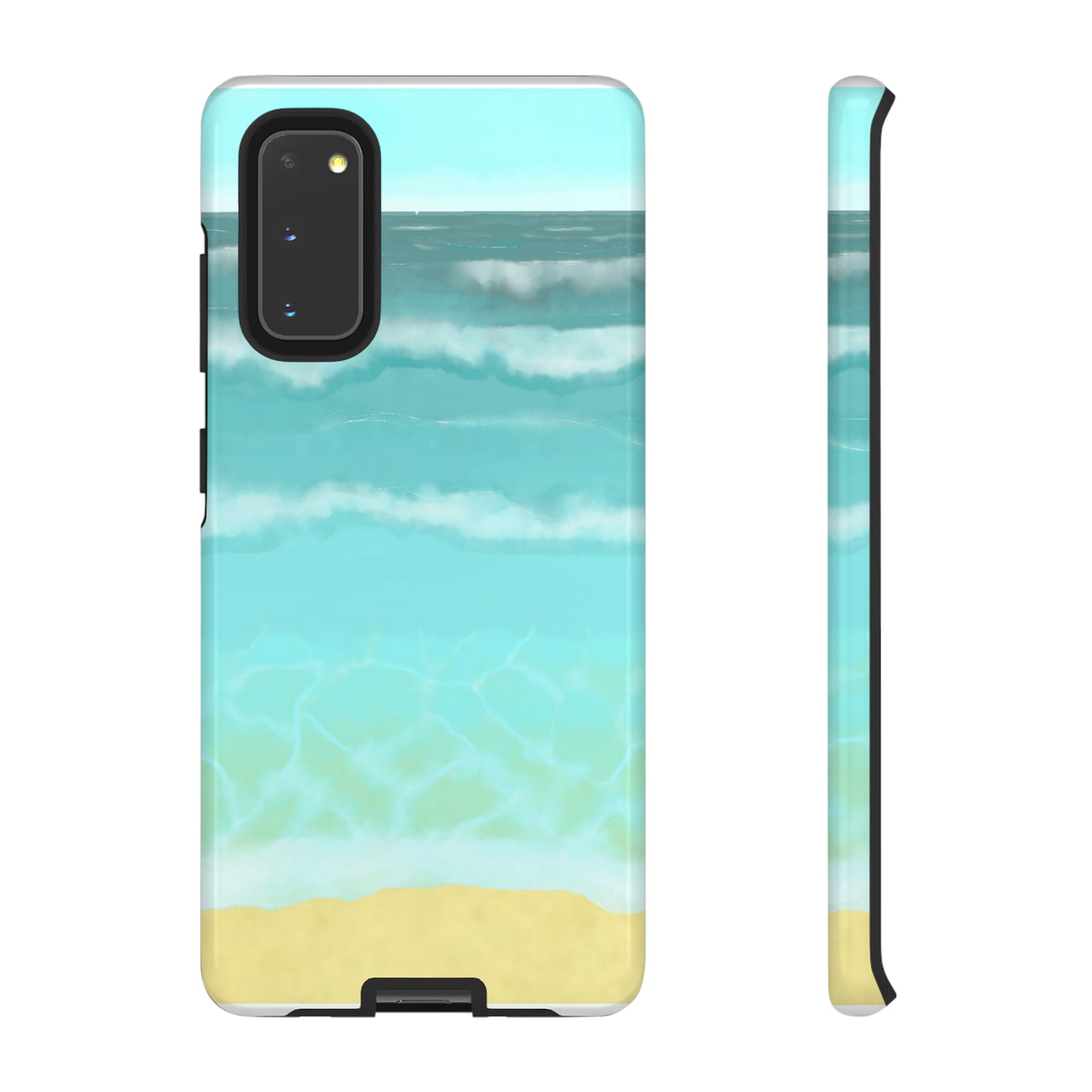 Shoreline Watercolor Ocean Beach Tough Phone Case, Summer Smartphone Cover