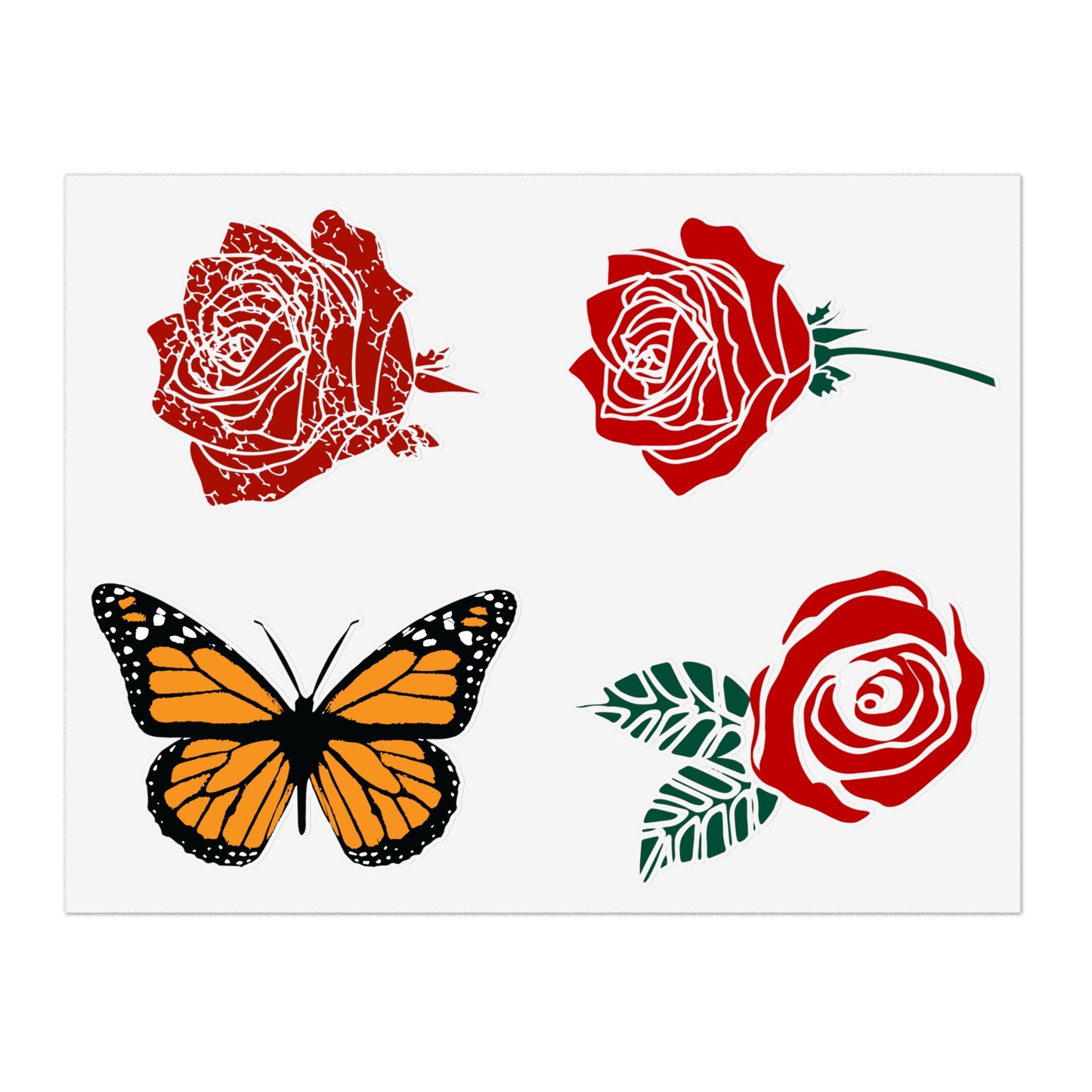 Red Roses and Monarch Butterfly Sticker Sheet