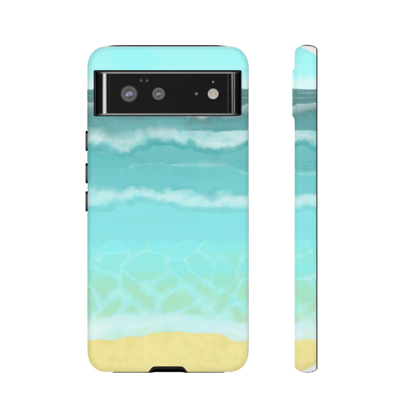 Shoreline Watercolor Ocean Beach Tough Phone Case, Summer Smartphone Cover