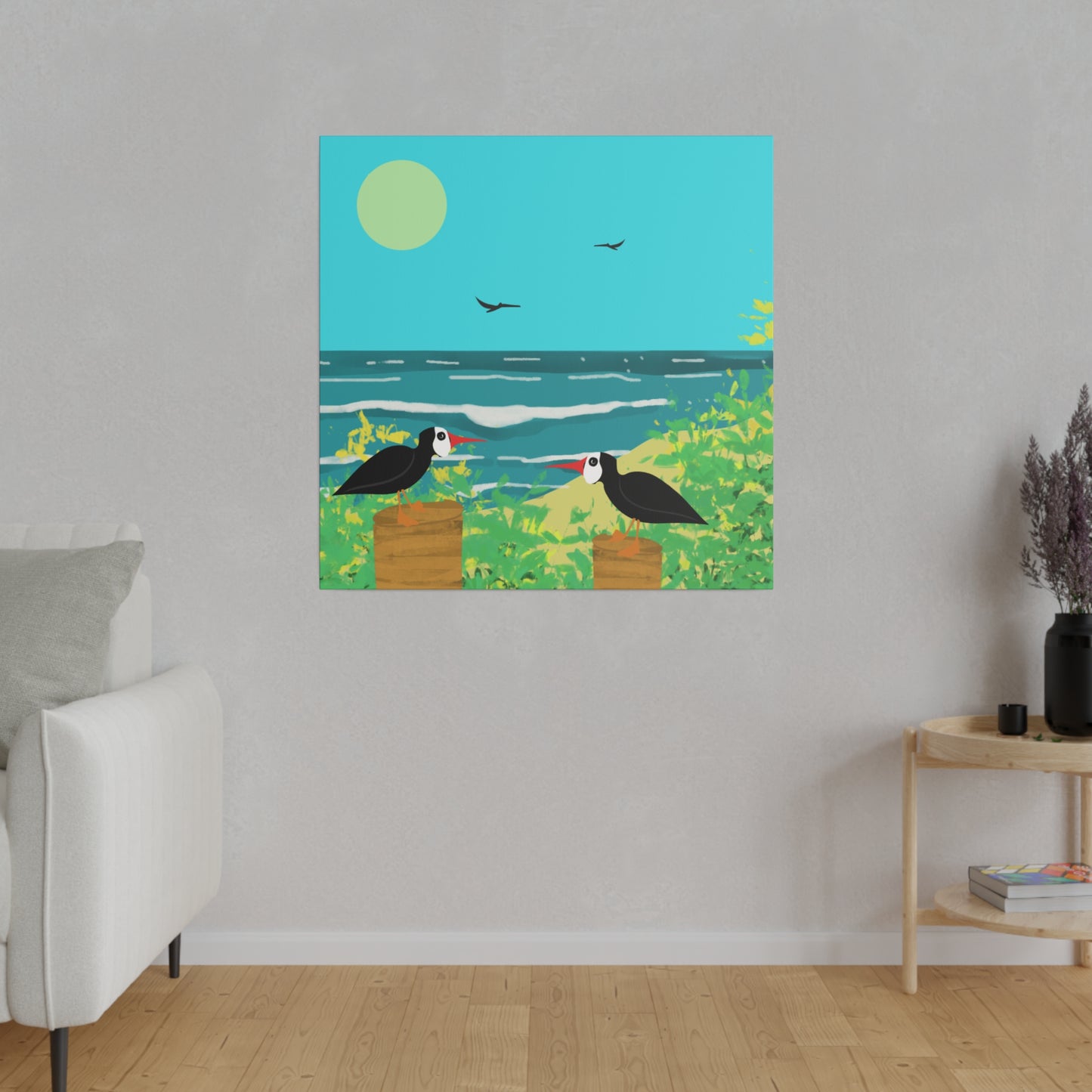 Oyster Catchers Beach Art Print on Matte Stretched Canvas 0.75"