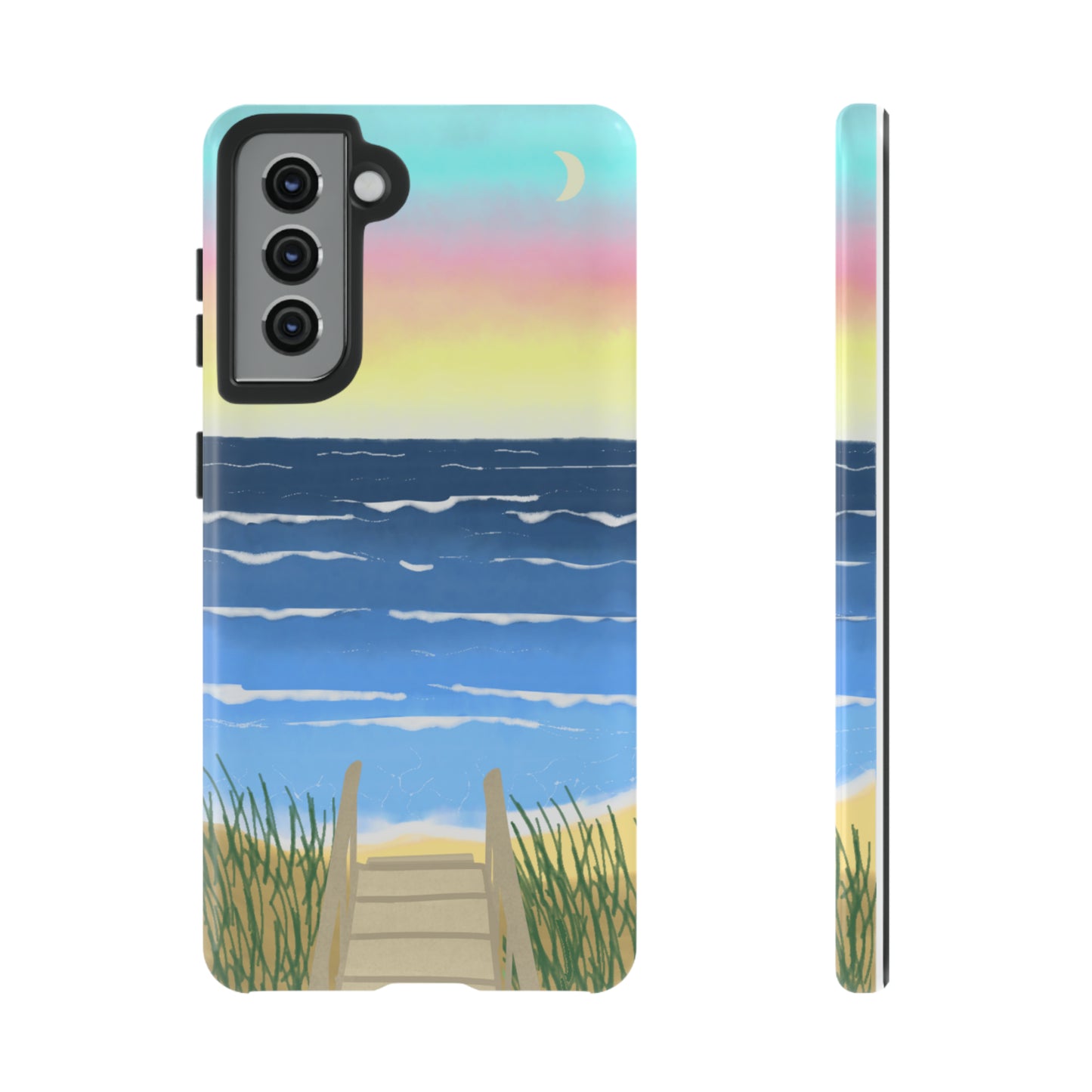 Sunset Beach Boardwalk Watercolor Tough Phone Case, Beachy Smartphone Cover