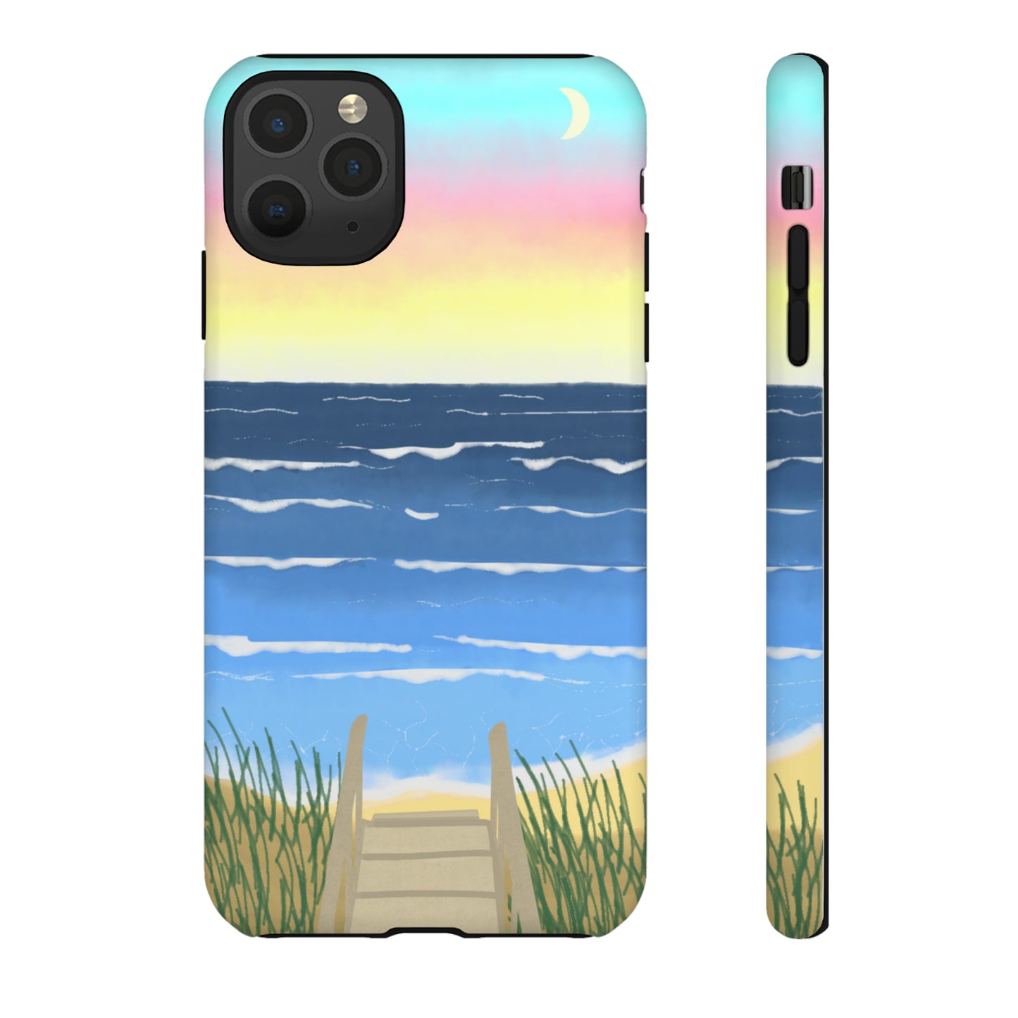 Sunset Beach Boardwalk Watercolor Tough Phone Case, Beachy Smartphone Cover