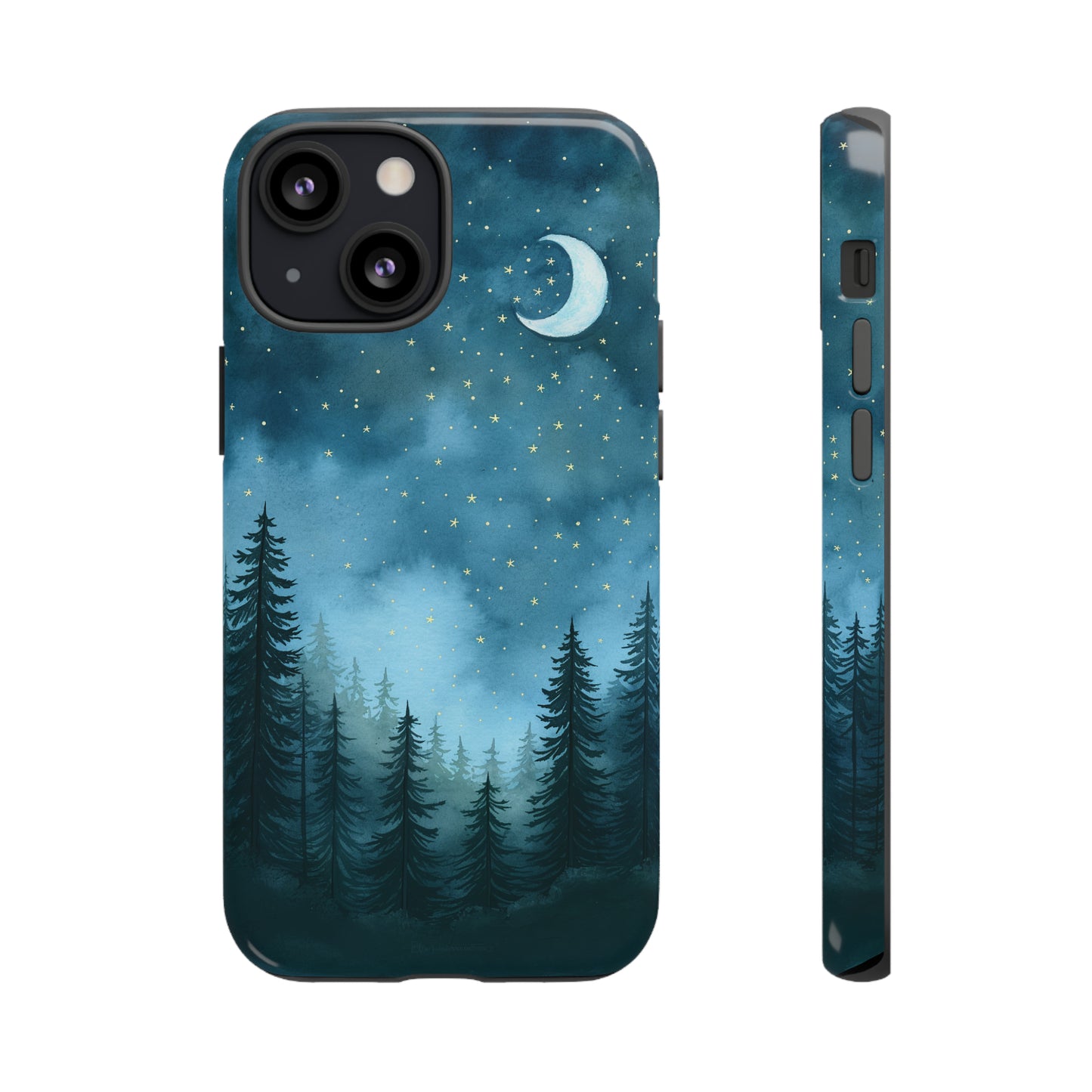 Forest Night Watercolor Tough Phone Case, Outdoors Smartphone Cover