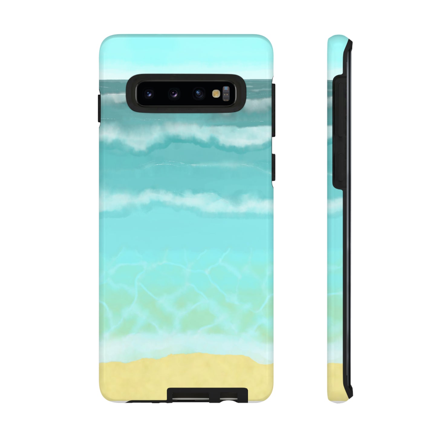 Shoreline Watercolor Ocean Beach Tough Phone Case, Summer Smartphone Cover