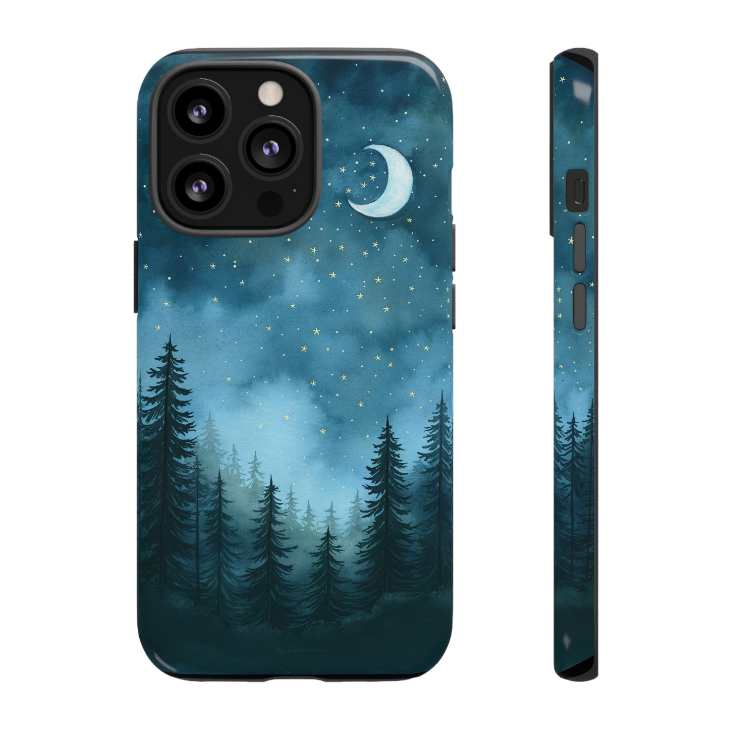 Forest Night Watercolor Tough Phone Case, Outdoors Smartphone Cover