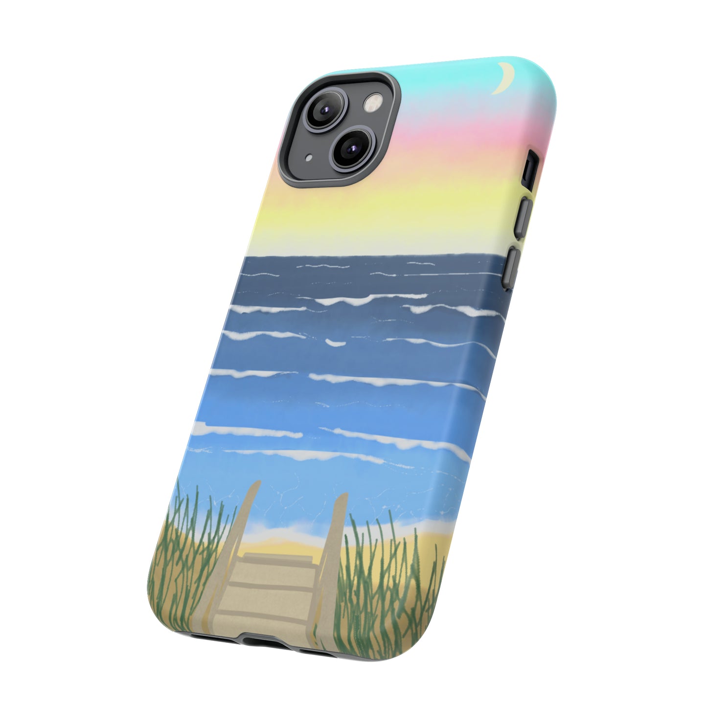 Sunset Beach Boardwalk Watercolor Tough Phone Case, Beachy Smartphone Cover