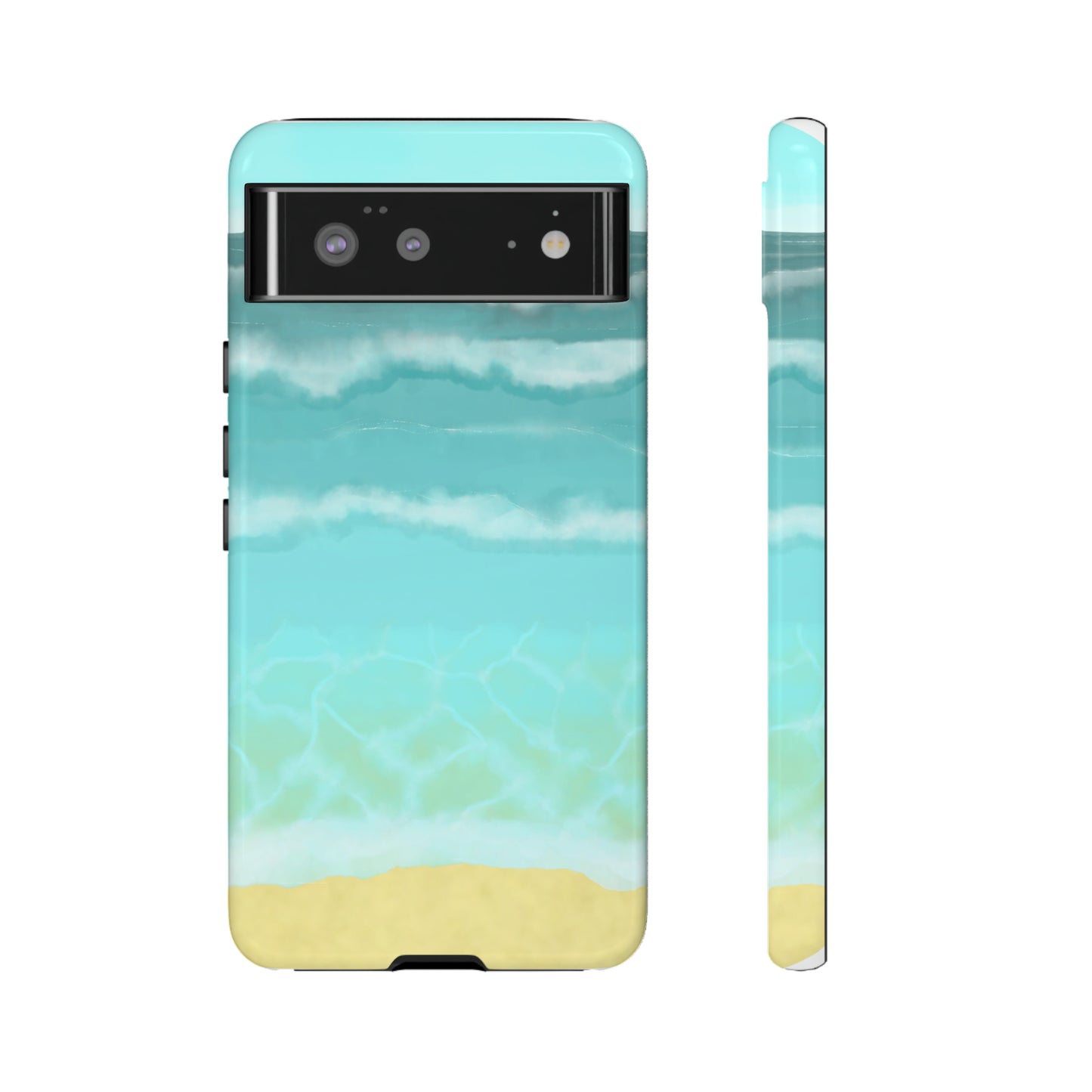 Shoreline Watercolor Ocean Beach Tough Phone Case, Summer Smartphone Cover