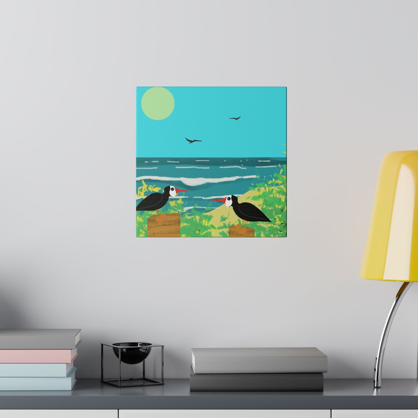 Oyster Catchers Beach Art Print on Matte Stretched Canvas 0.75"