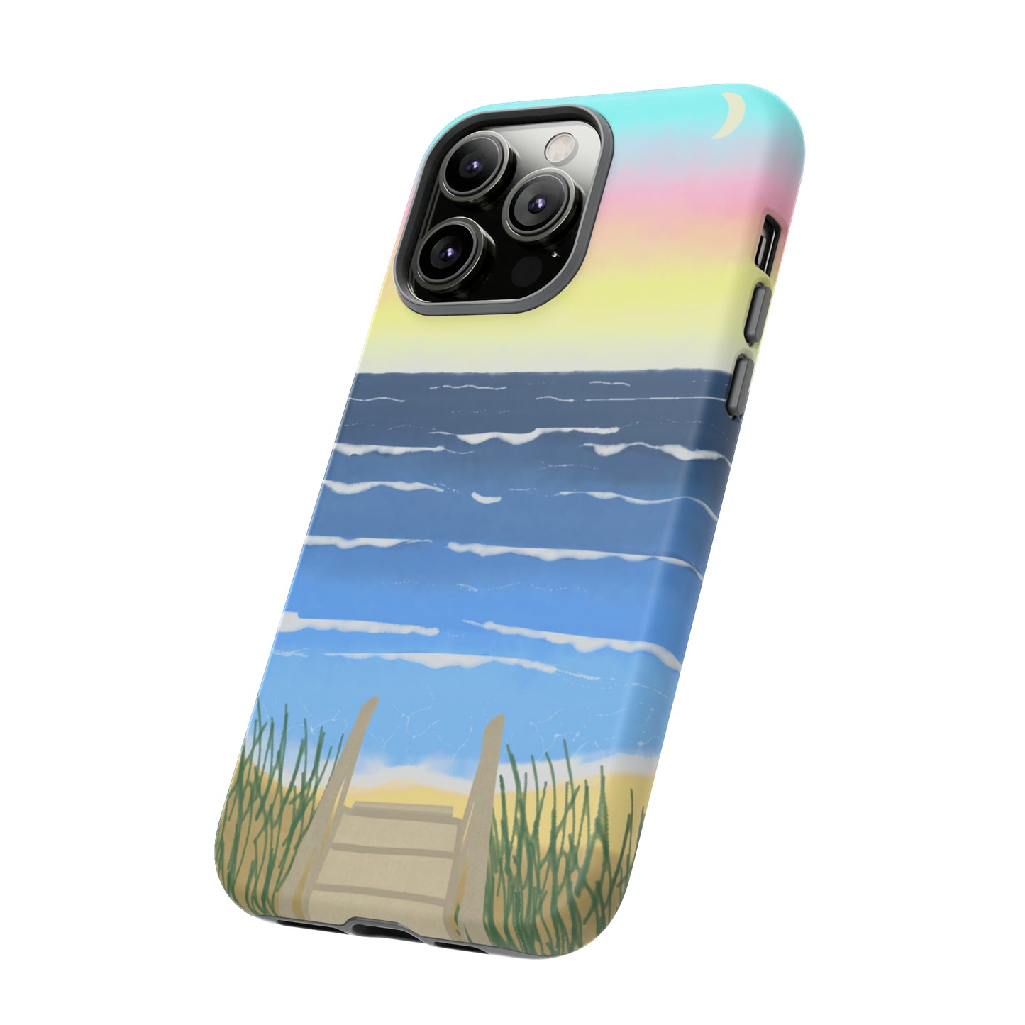 Sunset Beach Boardwalk Watercolor Tough Phone Case, Beachy Smartphone Cover