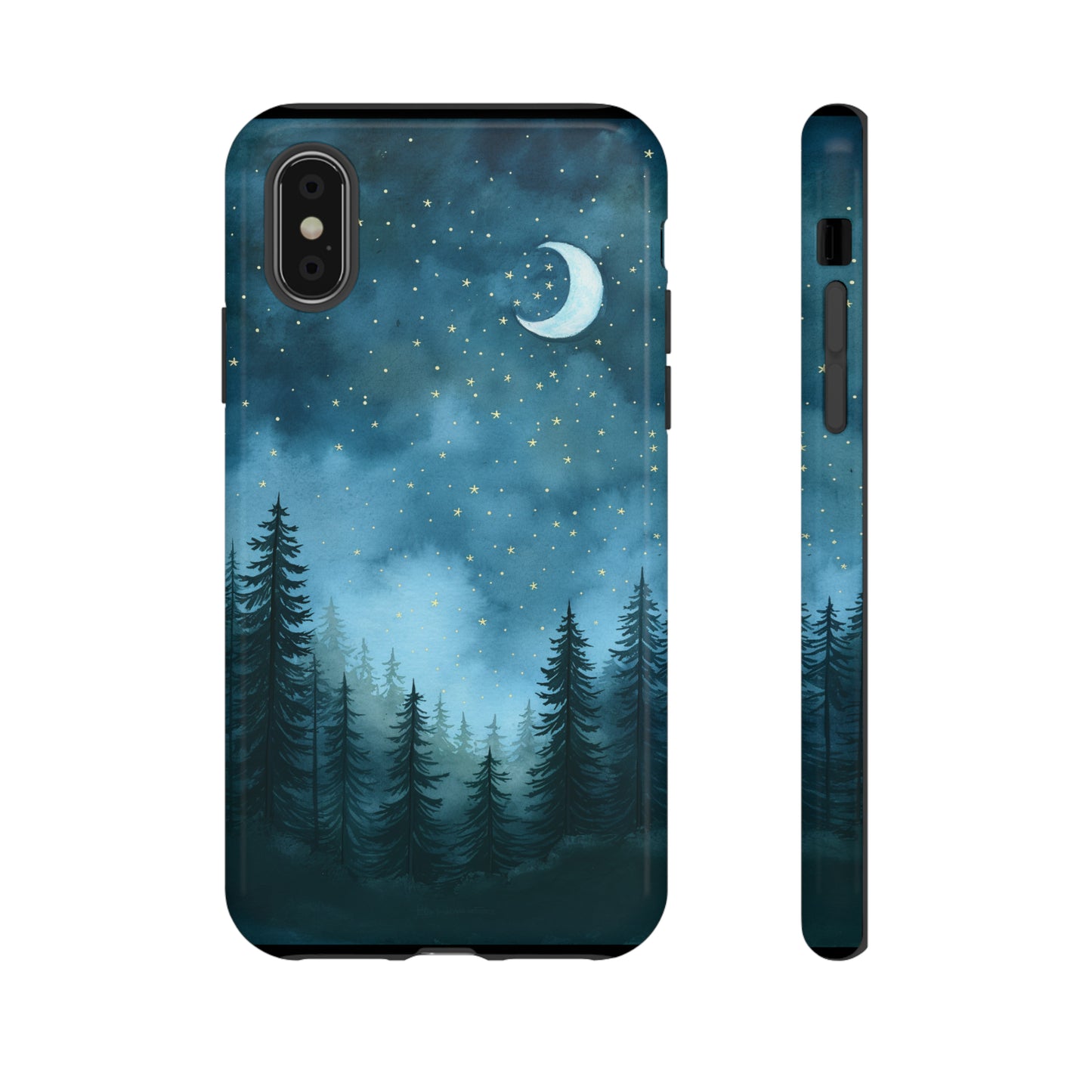 Forest Night Watercolor Tough Phone Case, Outdoors Smartphone Cover