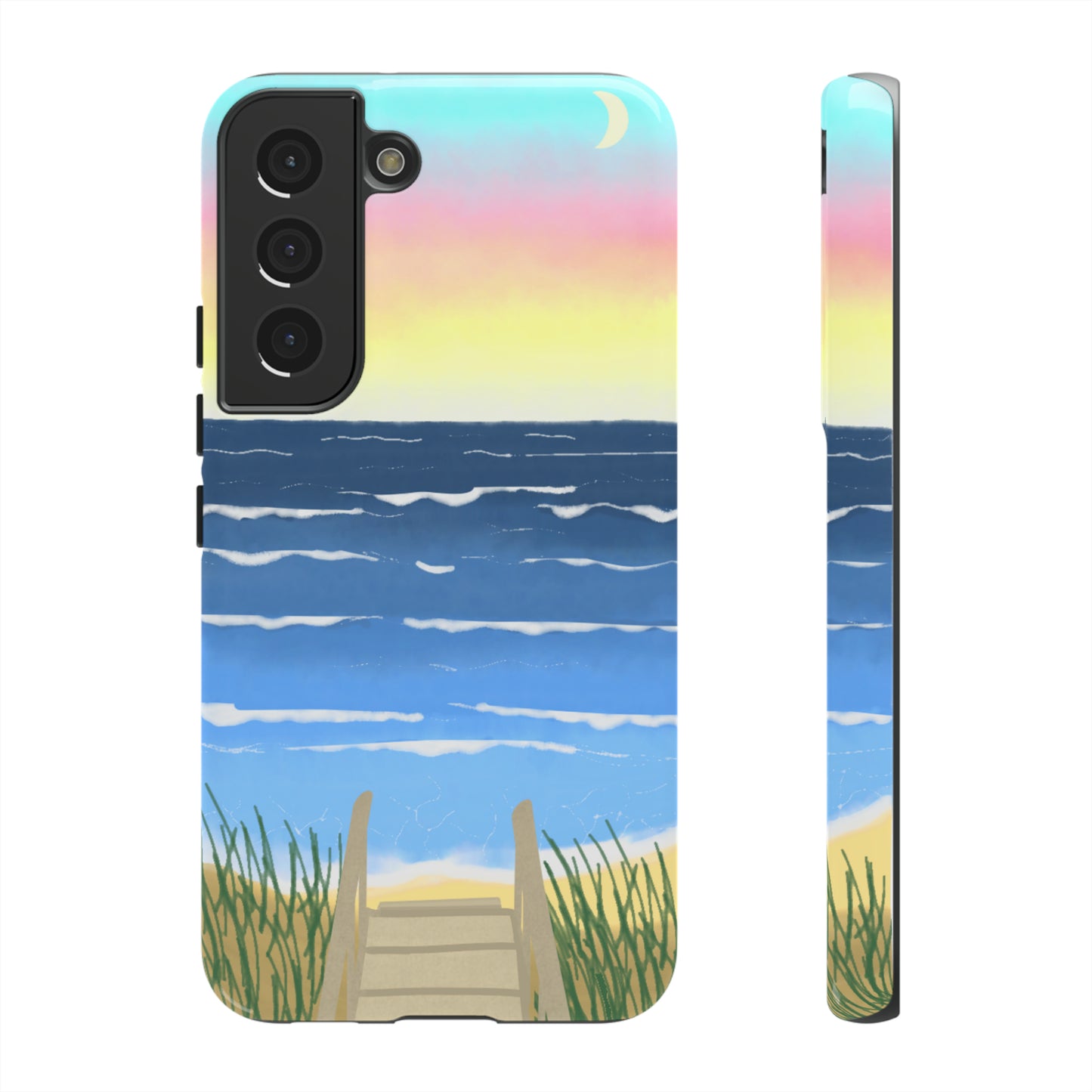 Sunset Beach Boardwalk Watercolor Tough Phone Case, Beachy Smartphone Cover