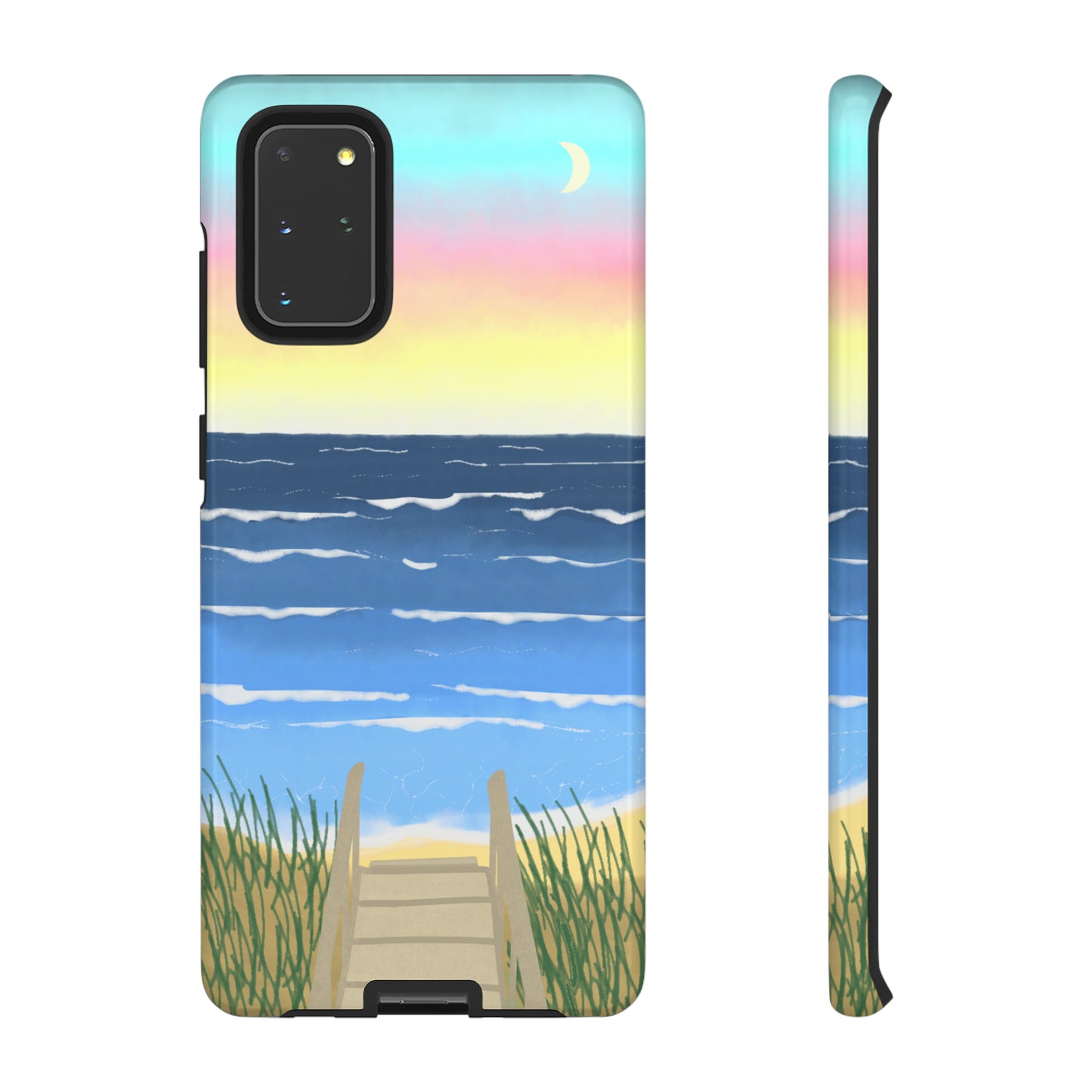 Sunset Beach Boardwalk Watercolor Tough Phone Case, Beachy Smartphone Cover