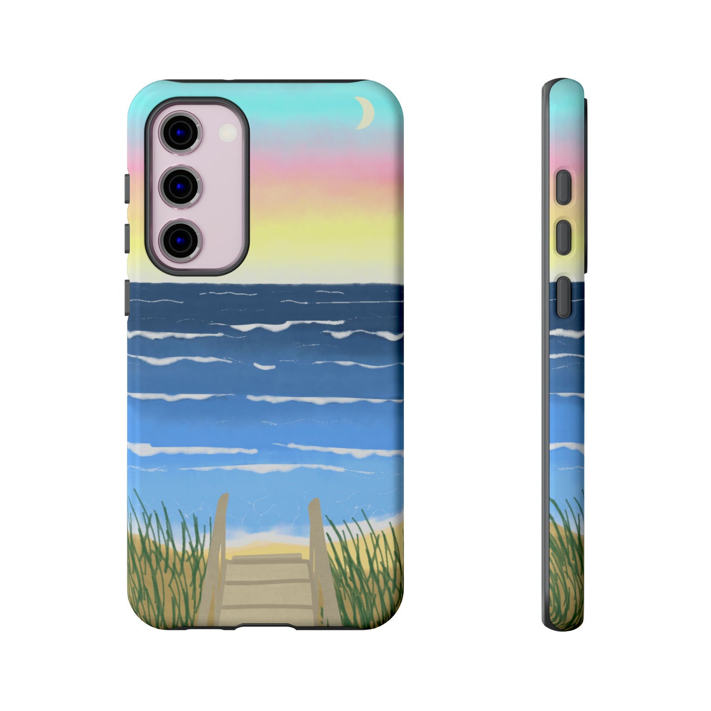 Sunset Beach Boardwalk Watercolor Tough Phone Case, Beachy Smartphone Cover