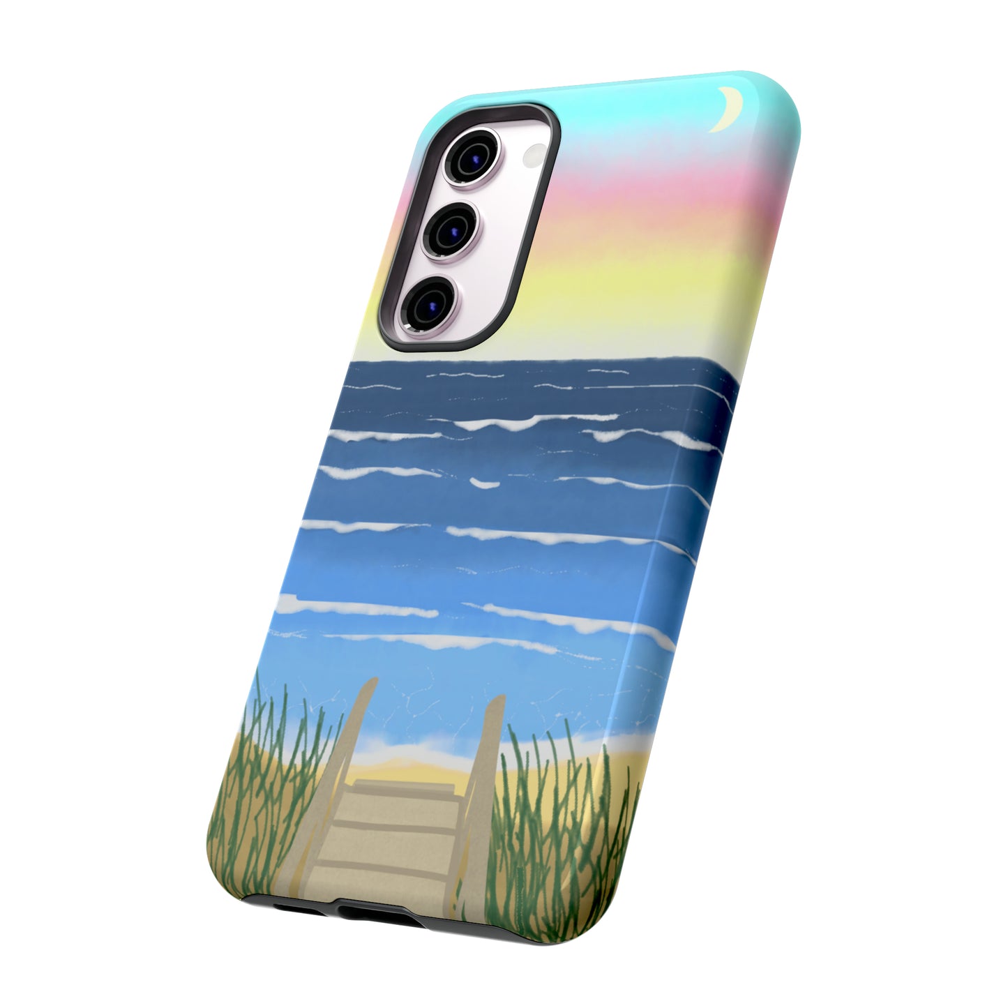 Sunset Beach Boardwalk Watercolor Tough Phone Case, Beachy Smartphone Cover