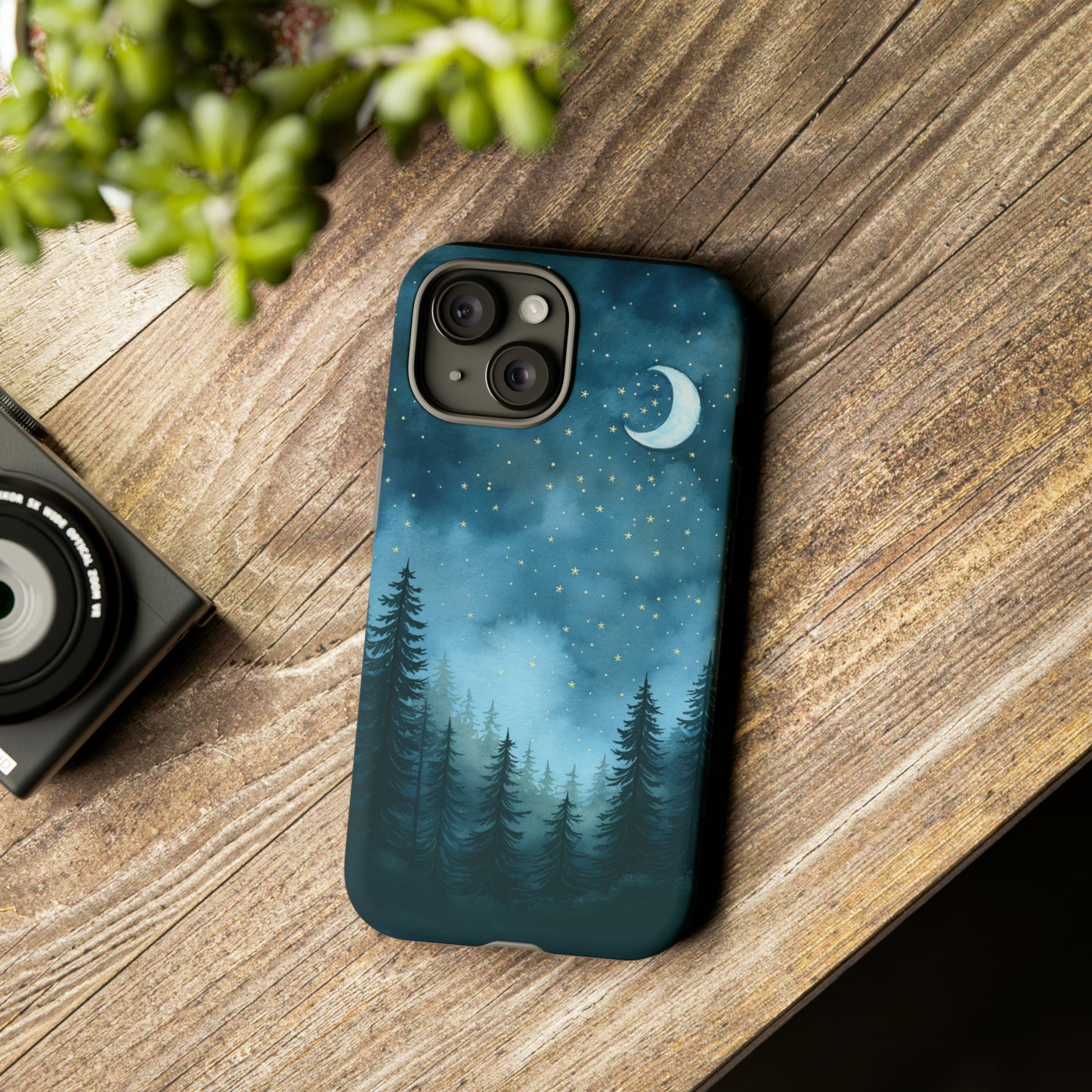 Forest Night Watercolor Tough Phone Case, Outdoors Smartphone Cover