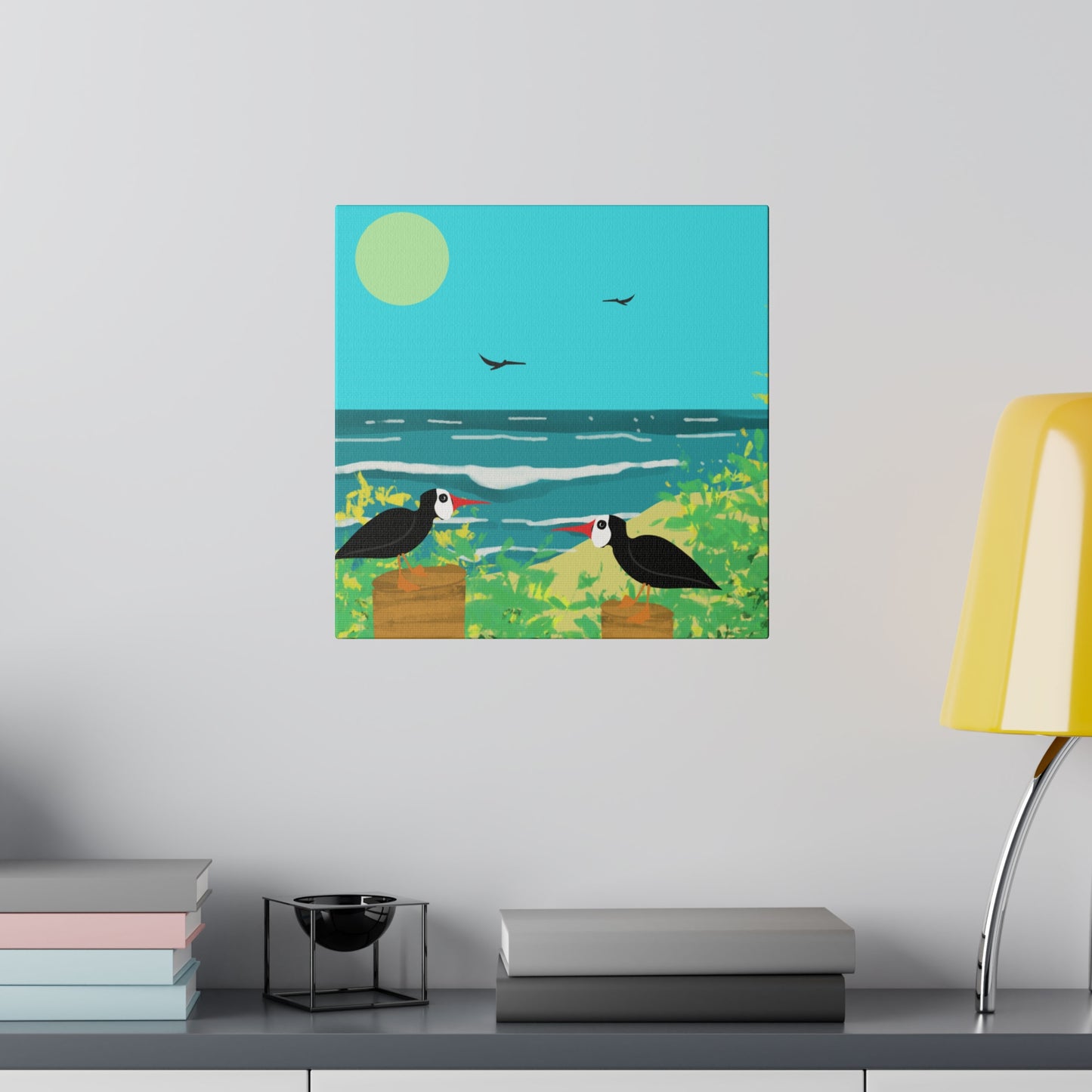 Oyster Catchers Beach Art Print on Matte Stretched Canvas 0.75"