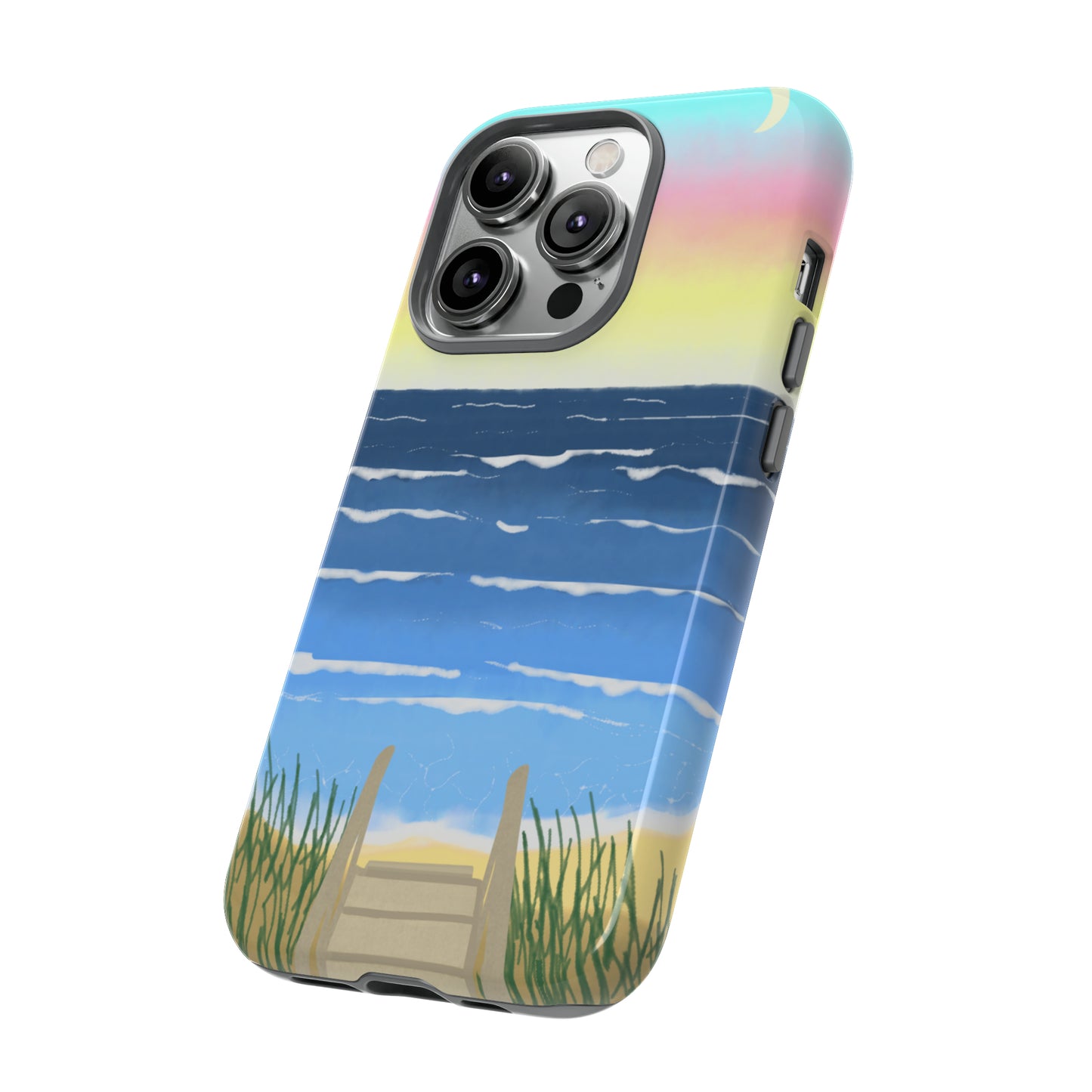 Sunset Beach Boardwalk Watercolor Tough Phone Case, Beachy Smartphone Cover