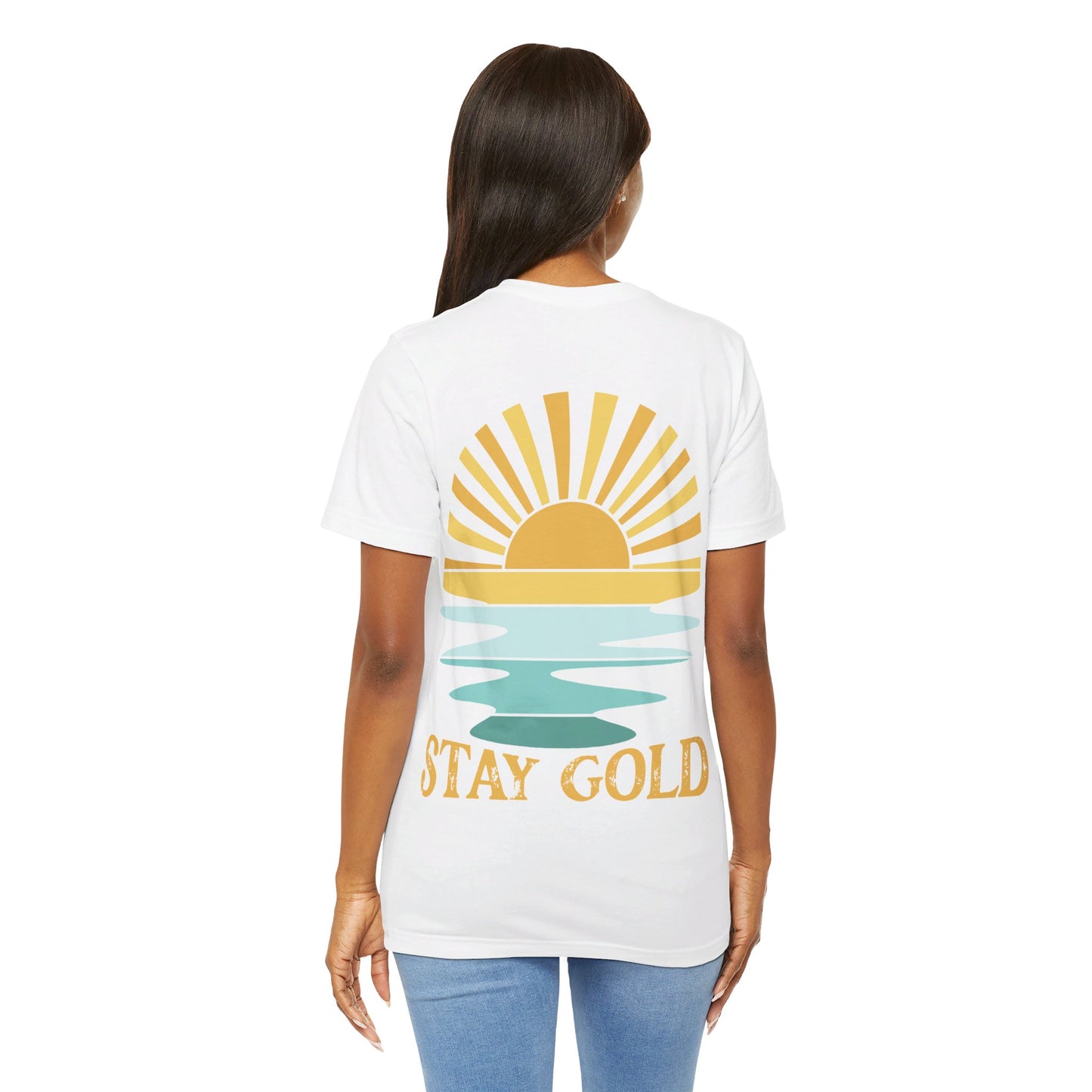 Stay Gold Ocean Blue Sunset Back Printed Unisex Jersey Short Sleeve Tee