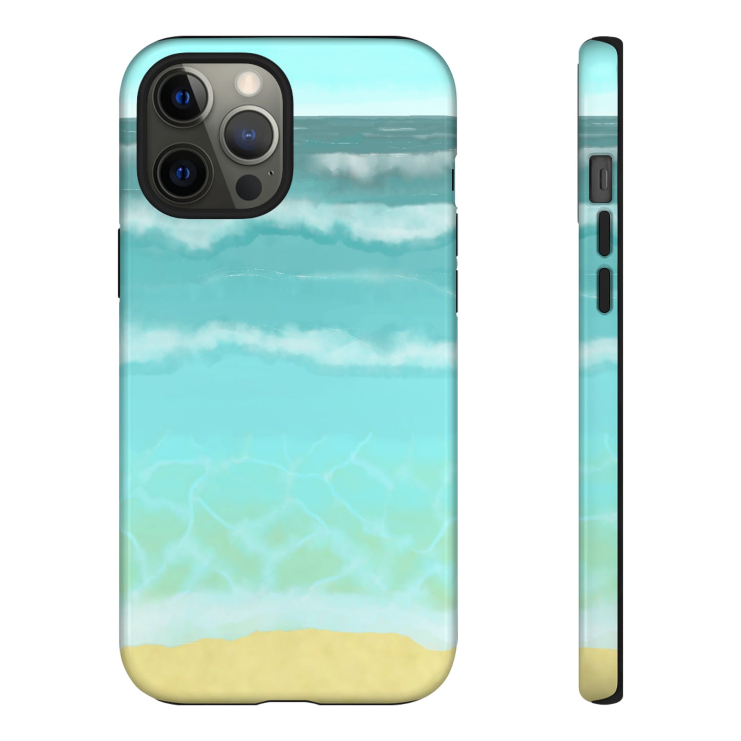 Shoreline Watercolor Ocean Beach Tough Phone Case, Summer Smartphone Cover