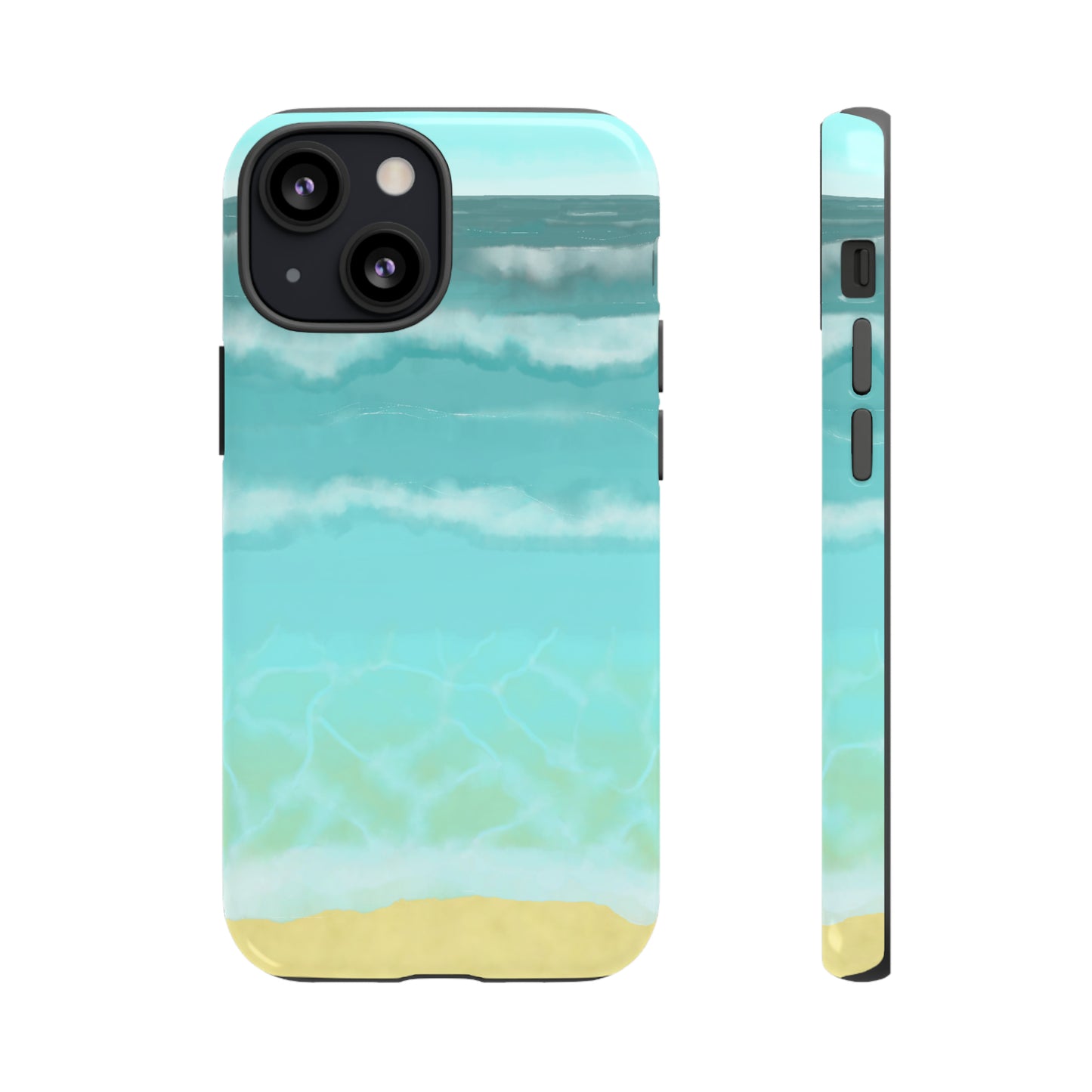 Shoreline Watercolor Ocean Beach Tough Phone Case, Summer Smartphone Cover