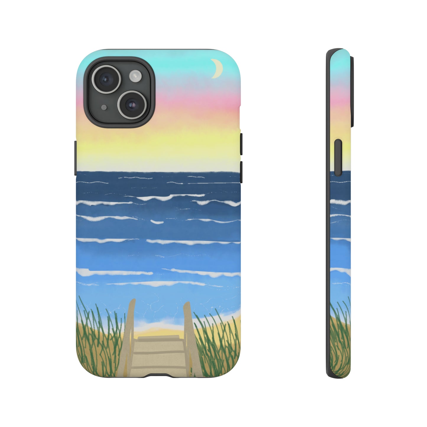 Sunset Beach Boardwalk Watercolor Tough Phone Case, Beachy Smartphone Cover