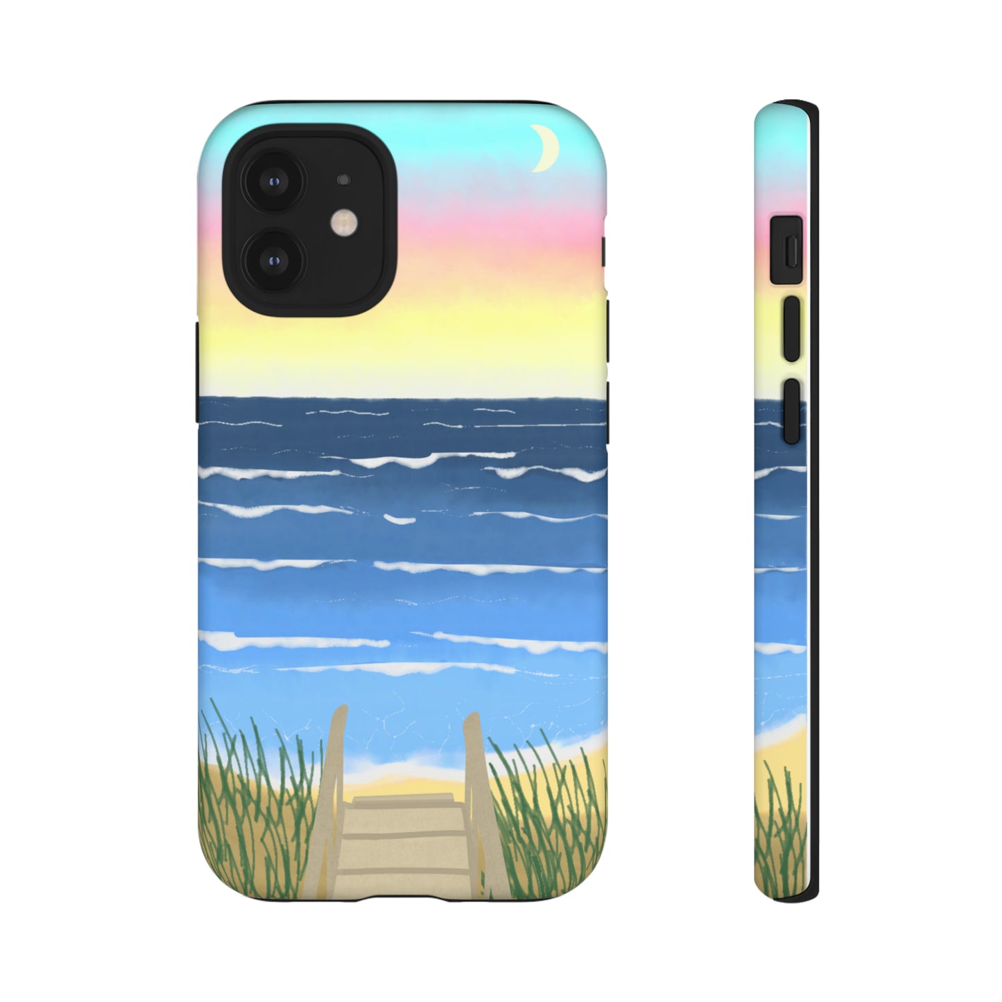 Sunset Beach Boardwalk Watercolor Tough Phone Case, Beachy Smartphone Cover