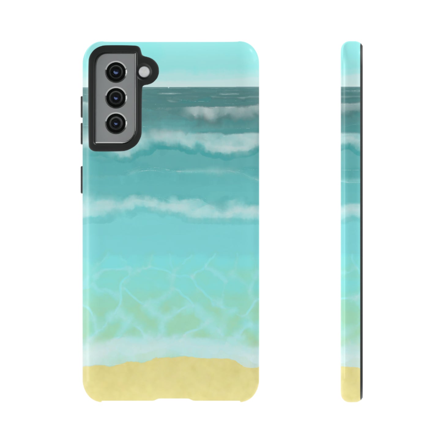 Shoreline Watercolor Ocean Beach Tough Phone Case, Summer Smartphone Cover