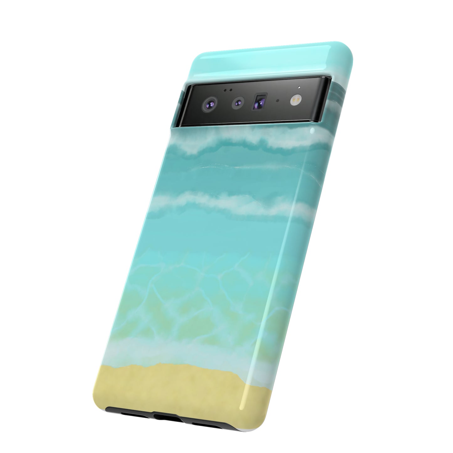 Shoreline Watercolor Ocean Beach Tough Phone Case, Summer Smartphone Cover