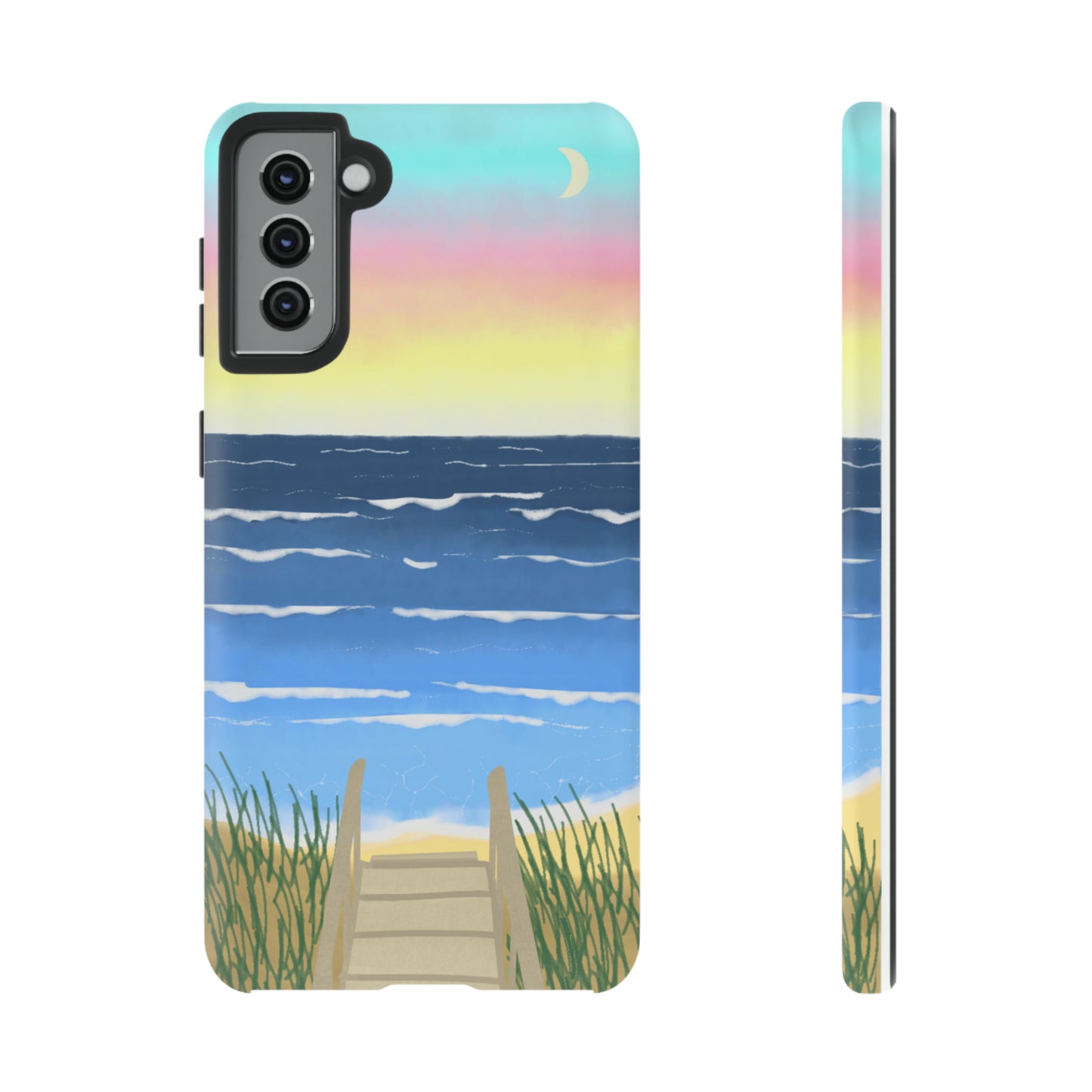 Sunset Beach Boardwalk Watercolor Tough Phone Case, Beachy Smartphone Cover