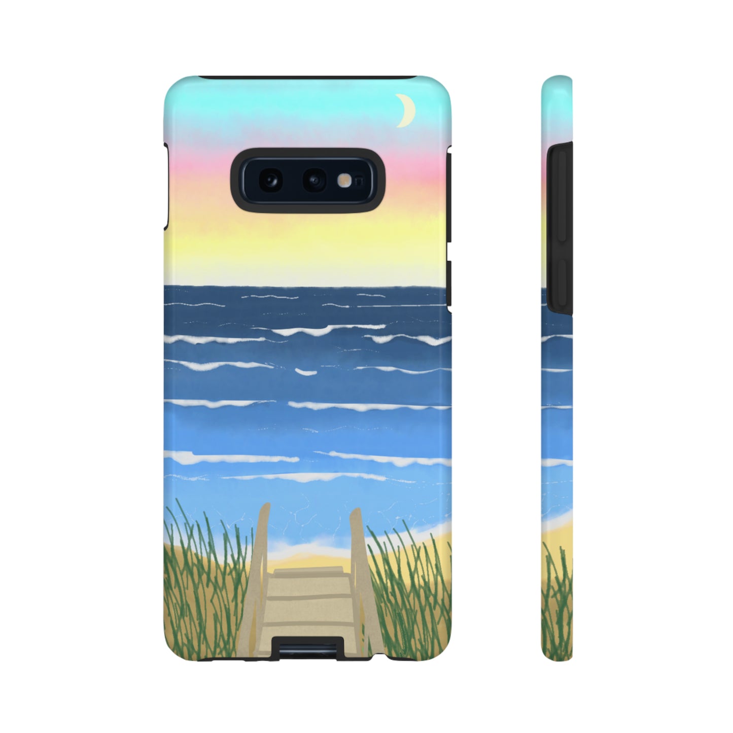 Sunset Beach Boardwalk Watercolor Tough Phone Case, Beachy Smartphone Cover