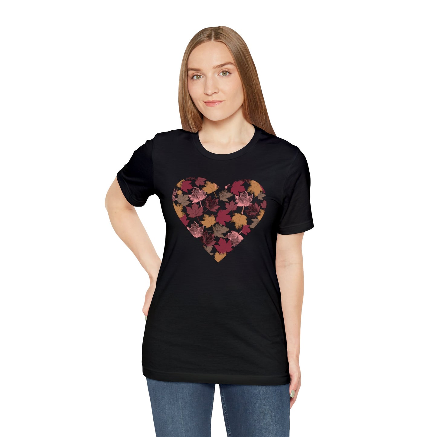 Fall Leaves Filled Heart Unisex Cotton Tee