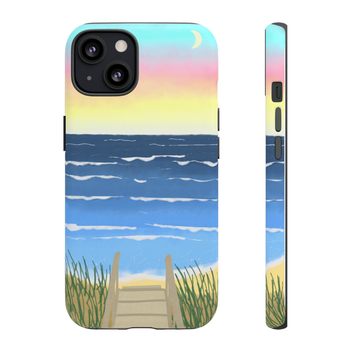 Sunset Beach Boardwalk Watercolor Tough Phone Case, Beachy Smartphone Cover