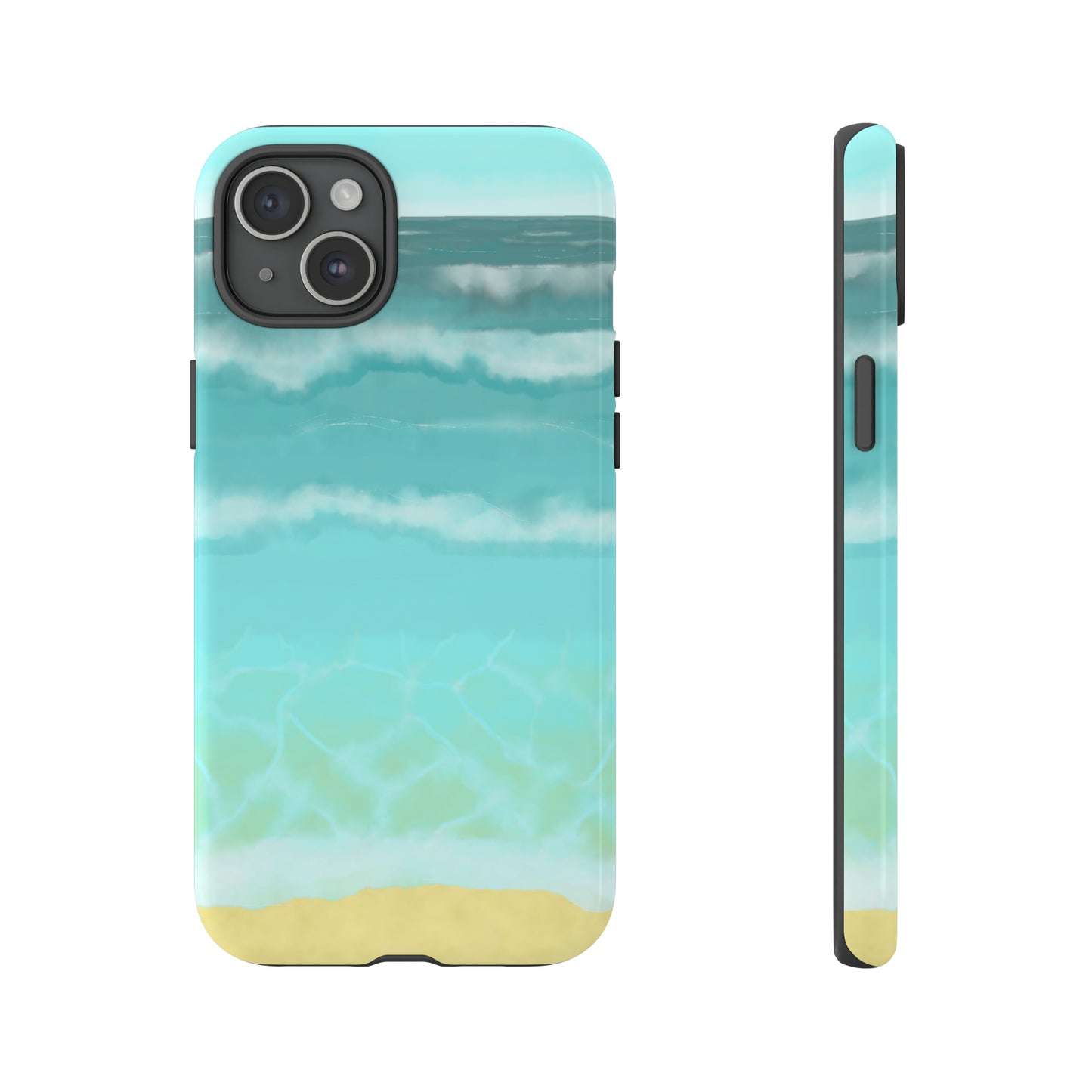 Shoreline Watercolor Ocean Beach Tough Phone Case, Summer Smartphone Cover