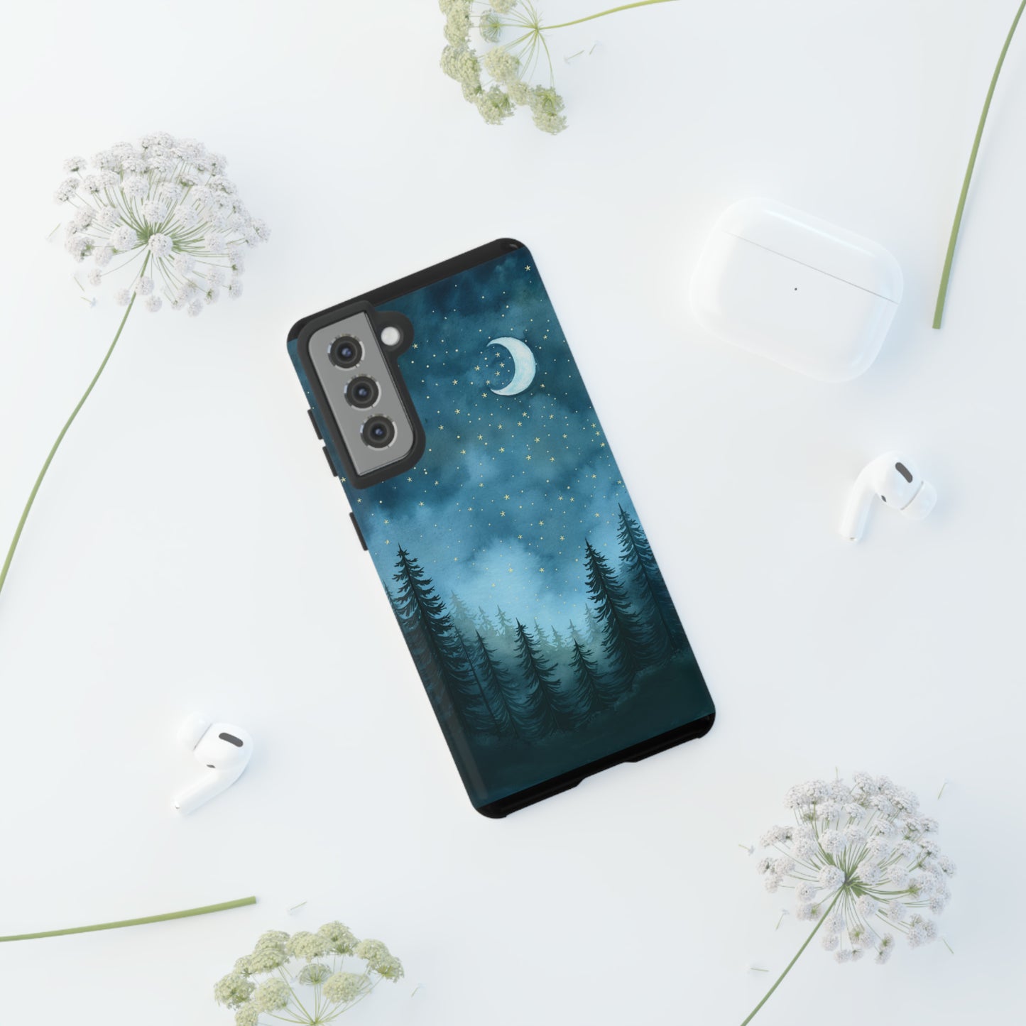 Forest Night Watercolor Tough Phone Case, Outdoors Smartphone Cover