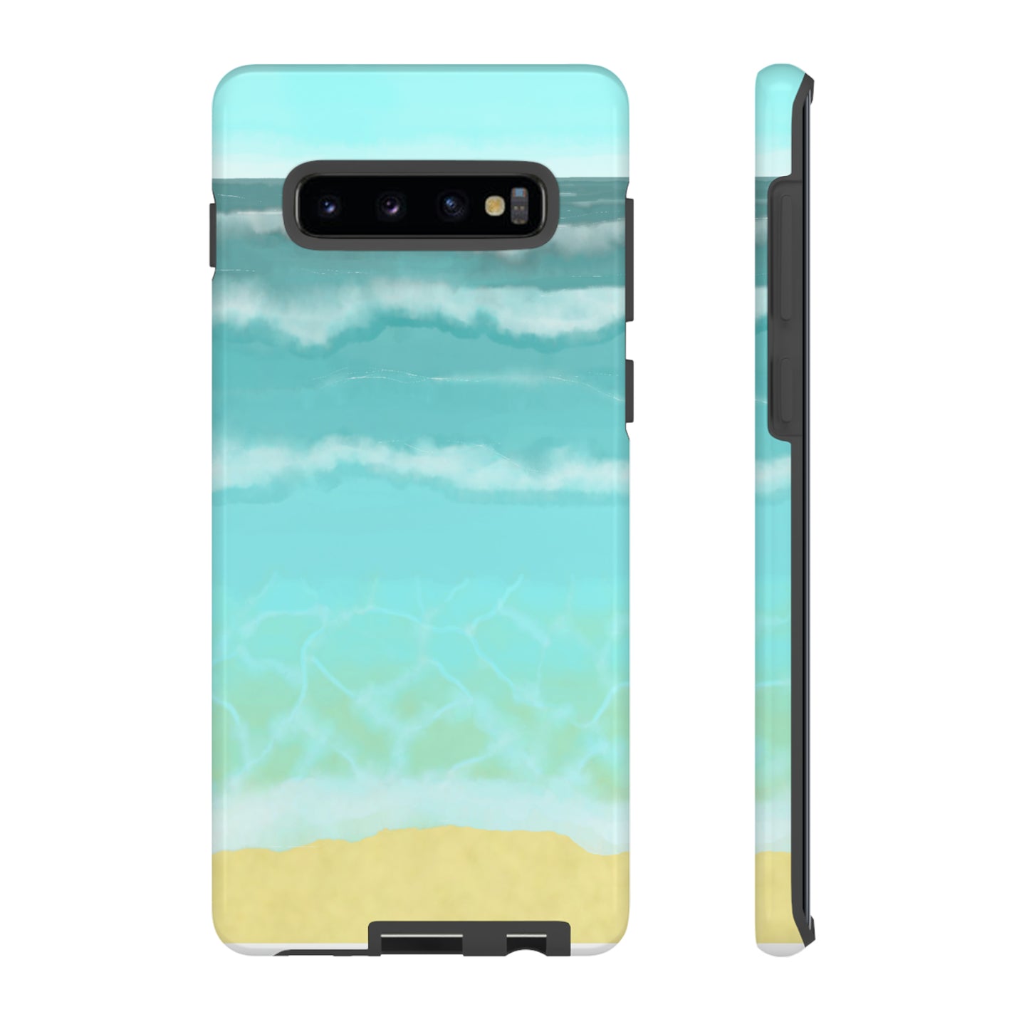 Shoreline Watercolor Ocean Beach Tough Phone Case, Summer Smartphone Cover