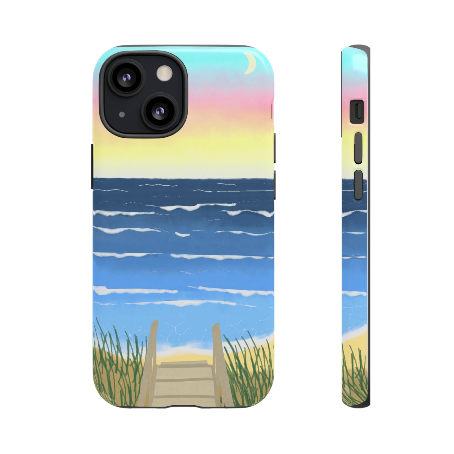 Sunset Beach Boardwalk Watercolor Tough Phone Case, Beachy Smartphone Cover