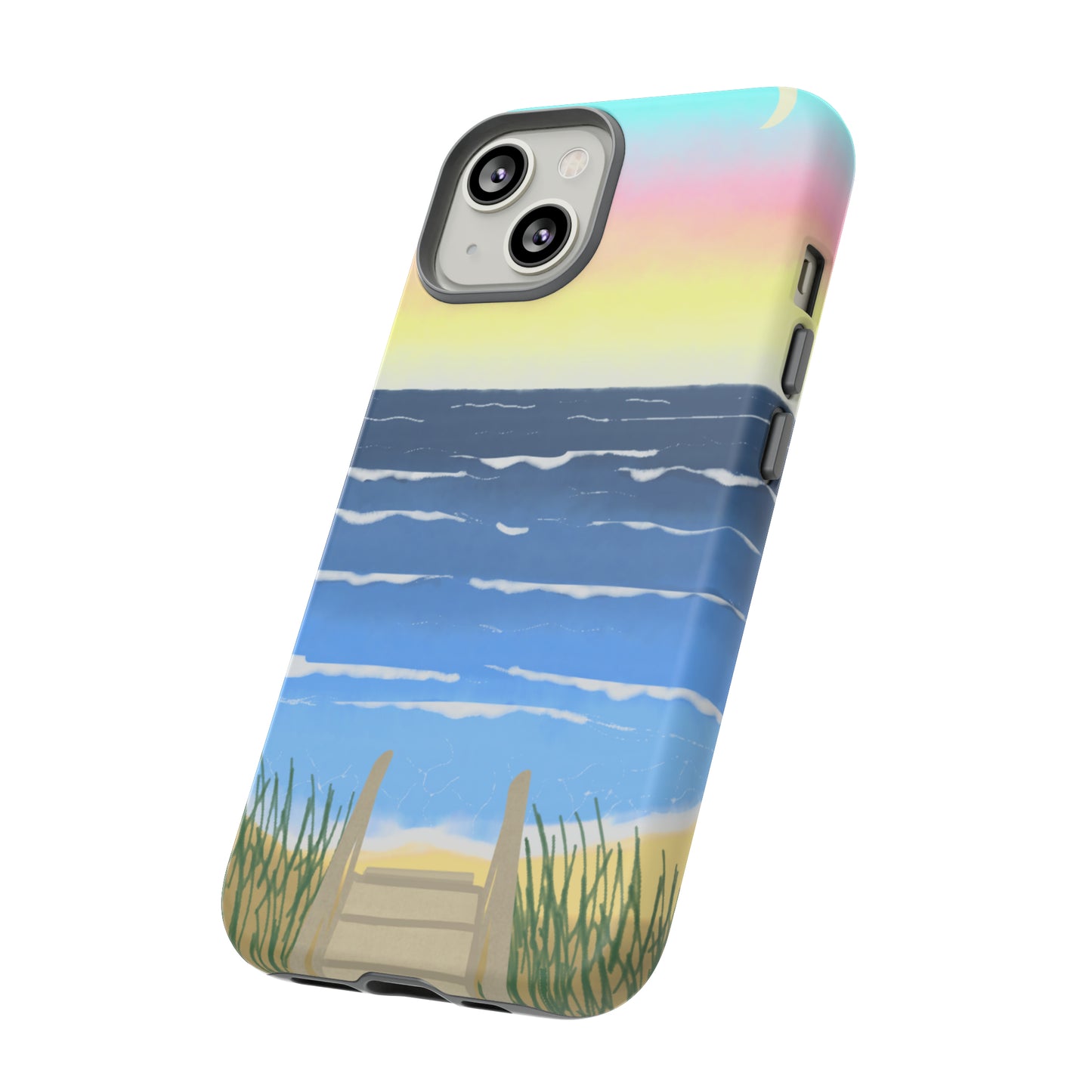 Sunset Beach Boardwalk Watercolor Tough Phone Case, Beachy Smartphone Cover