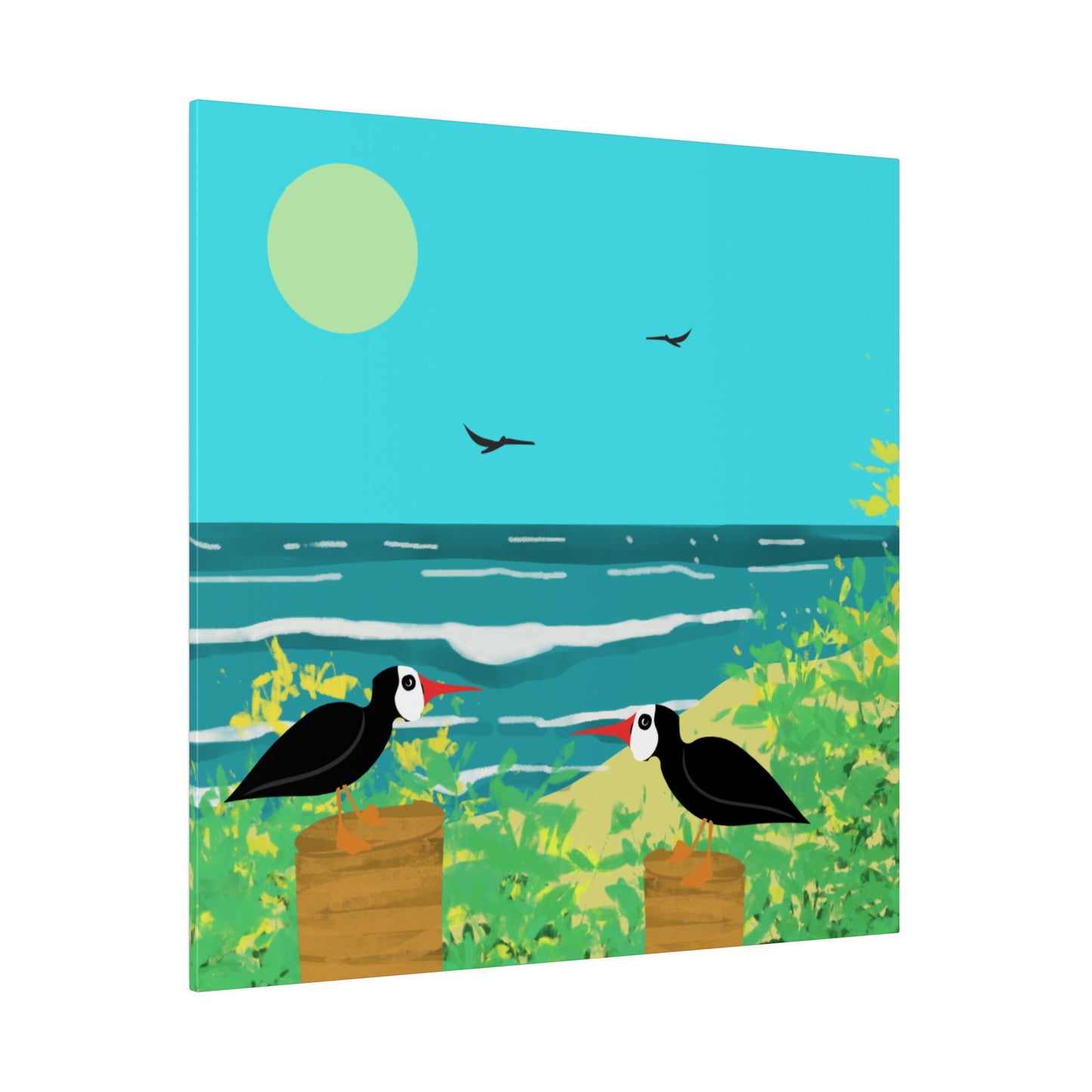 Oyster Catchers Beach Art Print on Matte Stretched Canvas 0.75"