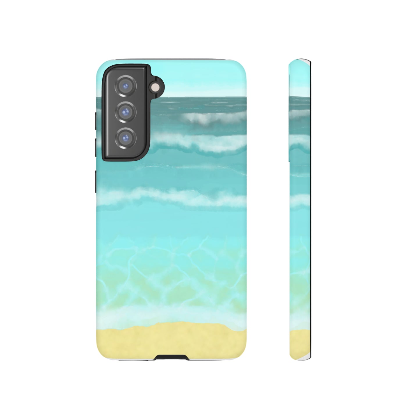 Shoreline Watercolor Ocean Beach Tough Phone Case, Summer Smartphone Cover