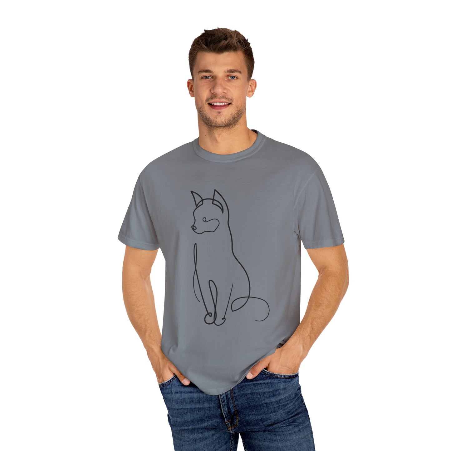 Line Art Cat Printed Unisex Garment-Dyed T-shirt