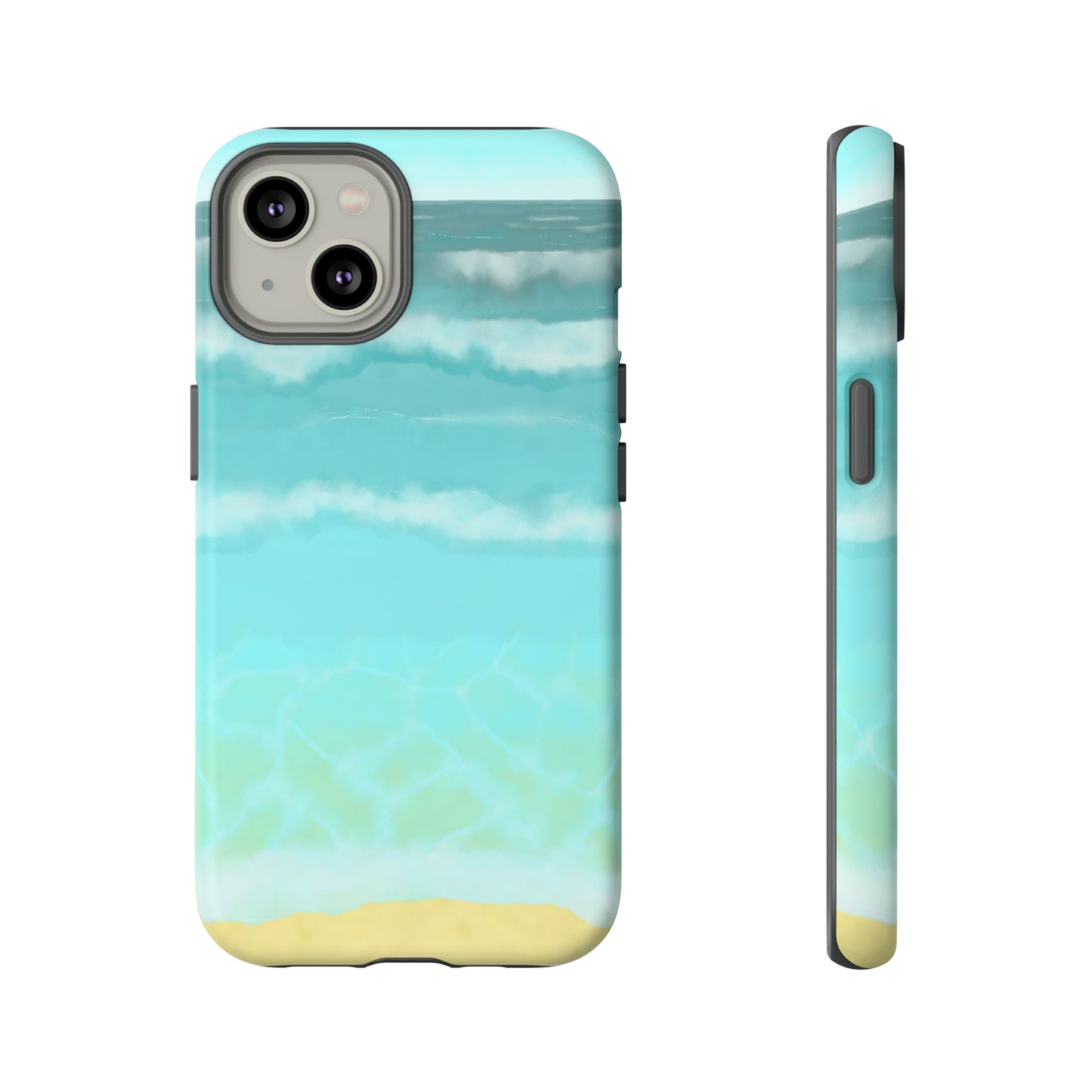 Shoreline Watercolor Ocean Beach Tough Phone Case, Summer Smartphone Cover