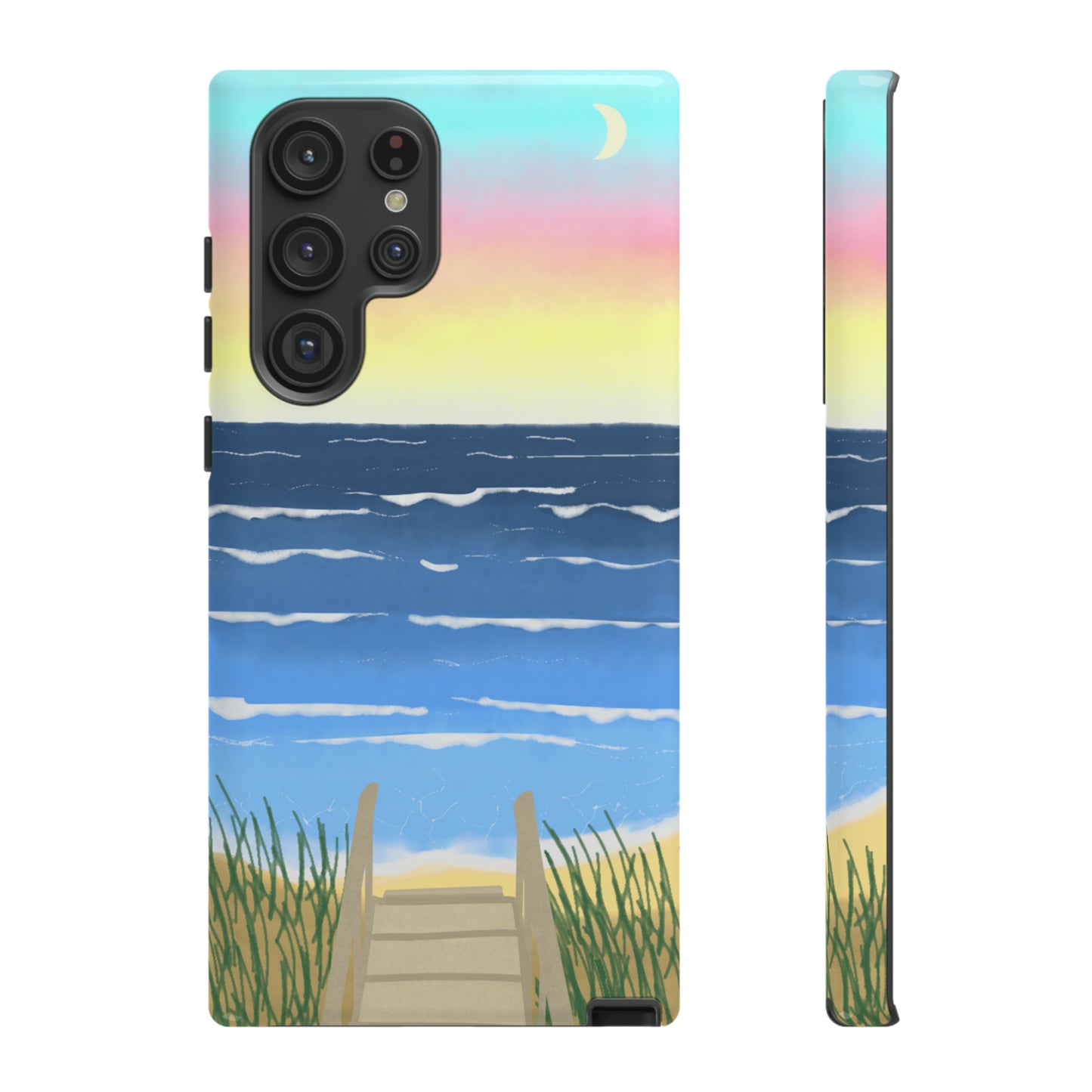 Sunset Beach Boardwalk Watercolor Tough Phone Case, Beachy Smartphone Cover