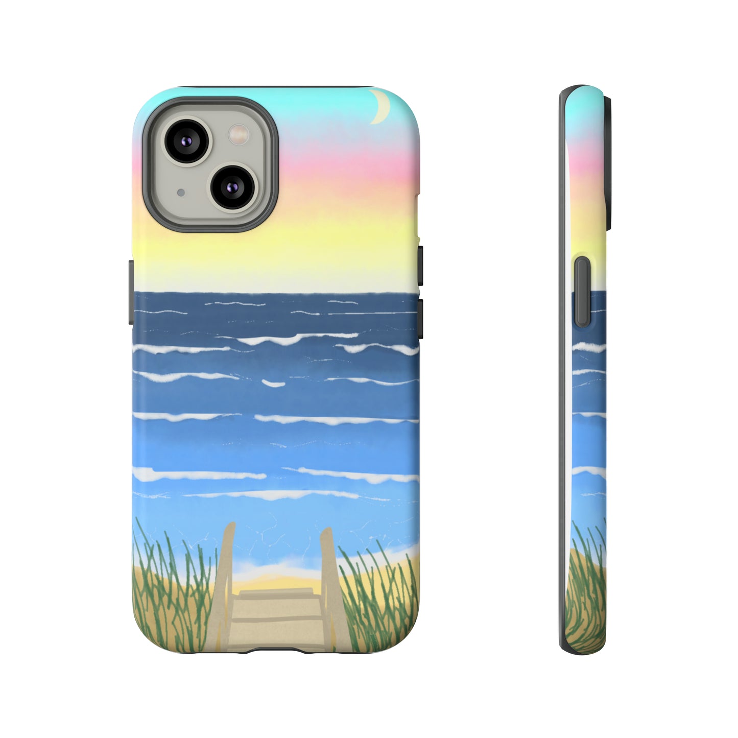 Sunset Beach Boardwalk Watercolor Tough Phone Case, Beachy Smartphone Cover